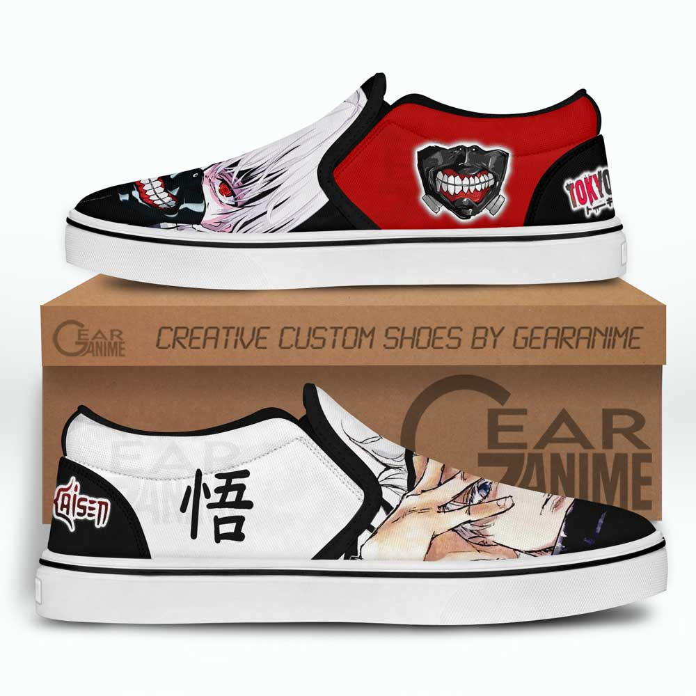 Satoru Gojo and Ken Kaneki Slip-On Shoes Canvas Custom Anime Shoes
