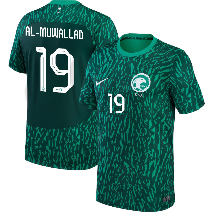 Saudi Arabia National Team 2022-23 Fahad Al-Muwallad 19 Qatar World Cup Away Men Soccer Jersey – Green