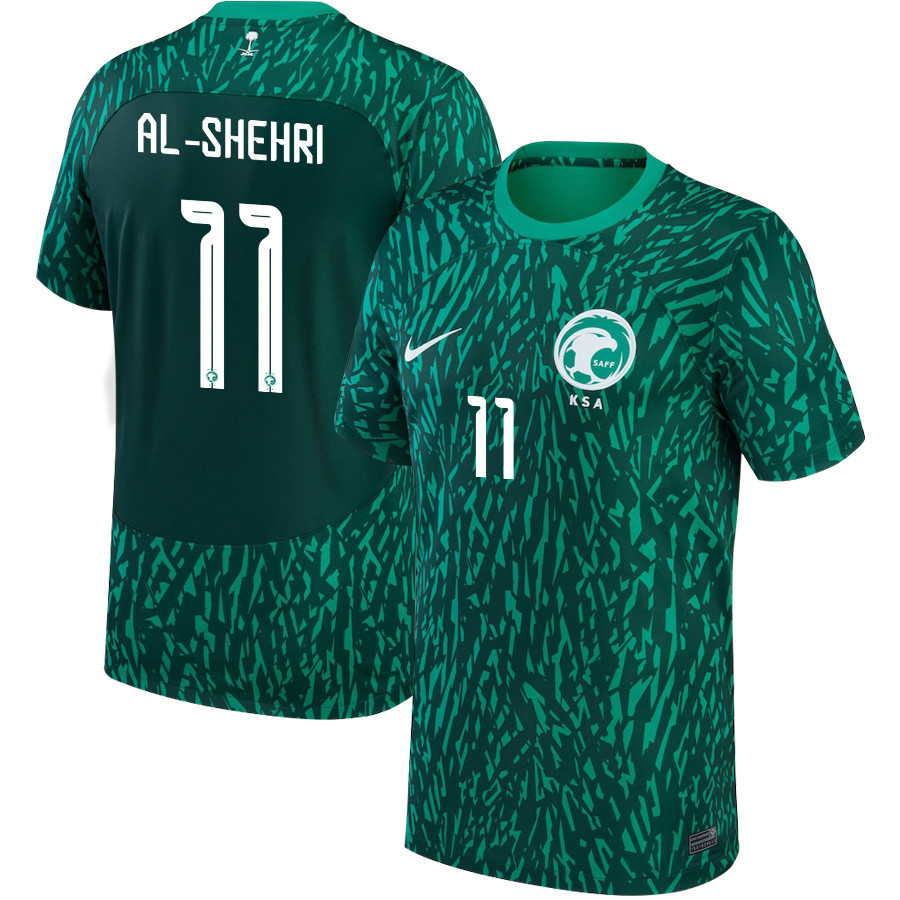 Saudi Arabia National Team 2022-23 Saleh Al-Shehri 11 Qatar World Cup Away Men Soccer Jersey – Green