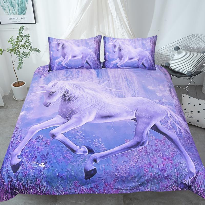 Scenic Purple Unicorn Floral Art Hop 3D Customized Duvet Cover Bedding Set