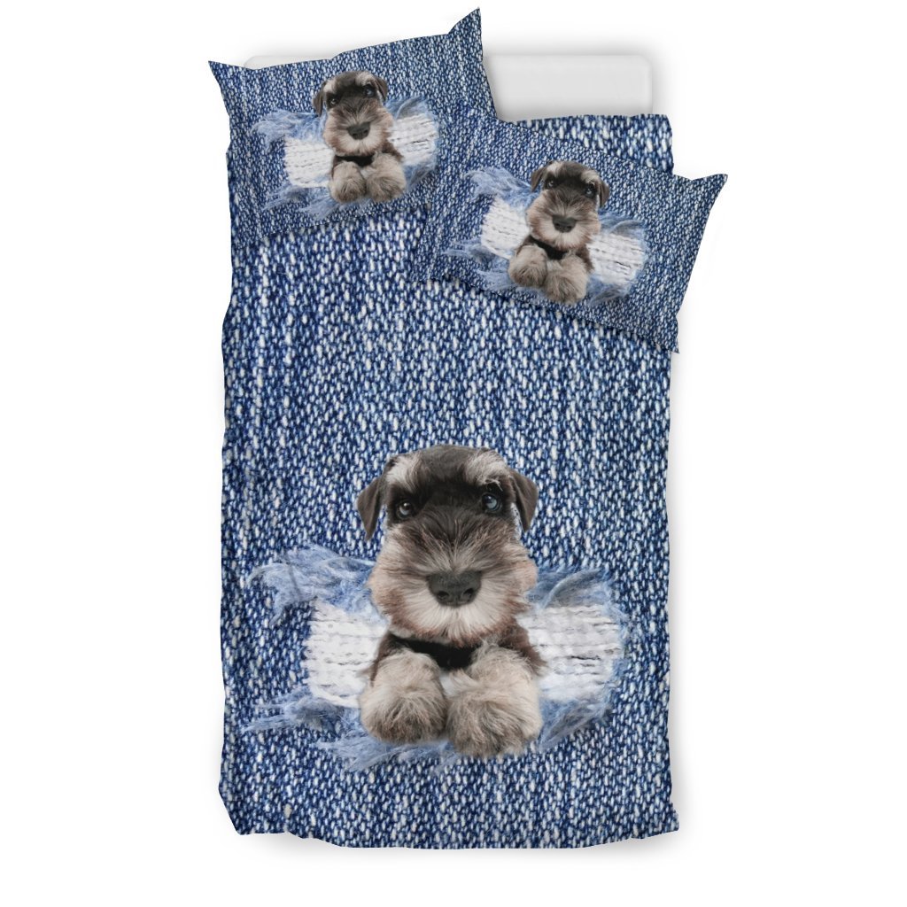 Schnauzer Break The Wall 3D Customized Duvet Cover Bedding Set