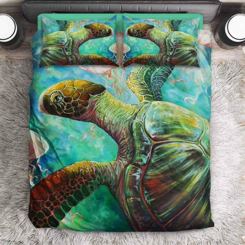 Sea Turtle And Jellyfish 3D Customized Duvet Cover Bedding Set