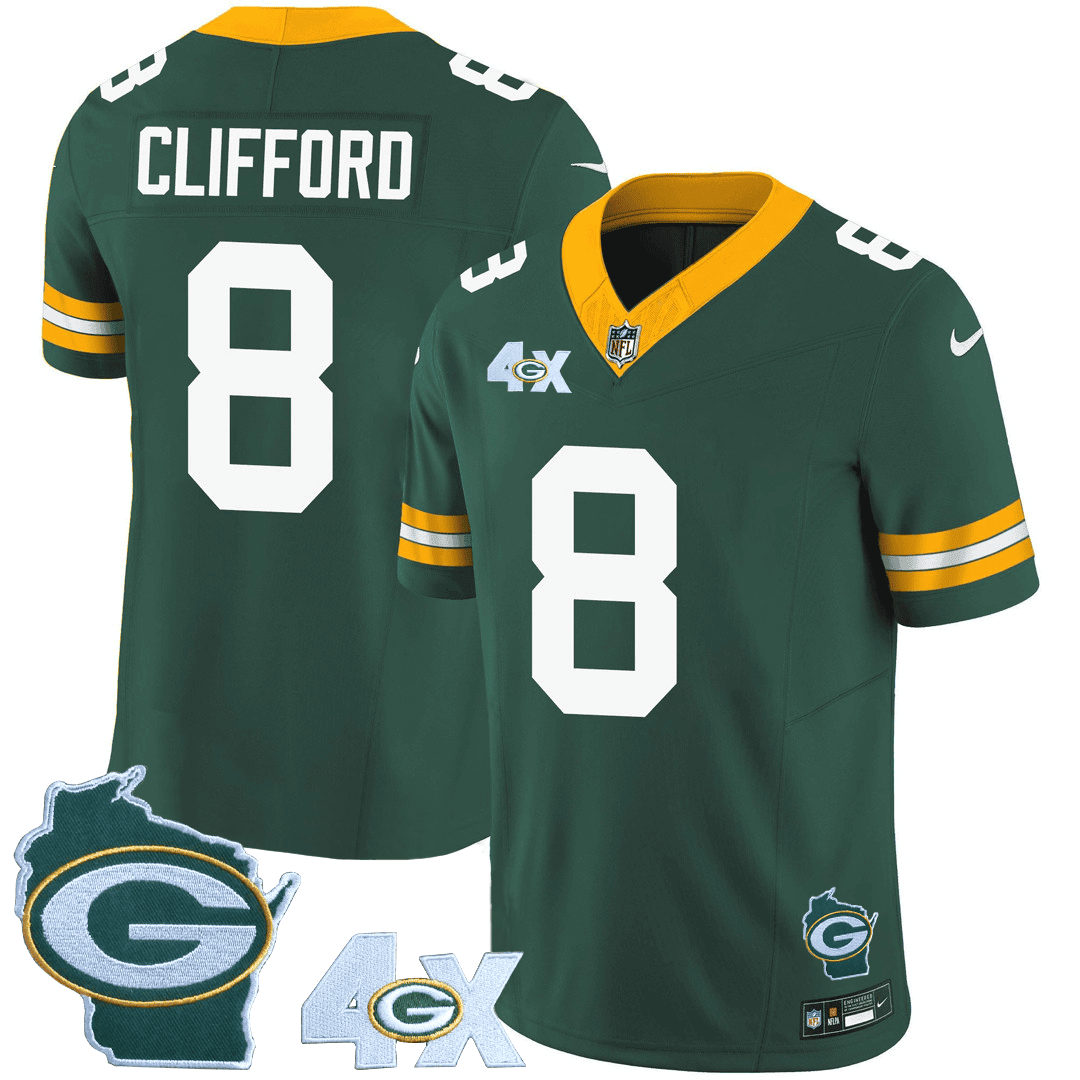 Sean Clifford Men's Green Bay Packers 4x Champs & Home Patch Vapor Green Jersey - All Stitched 