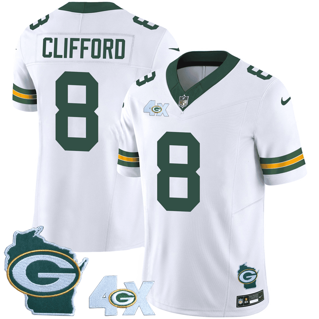 Sean Clifford Men's Green Bay Packers 4x Champs & Home Patch Vapor White Jersey - All Stitched 