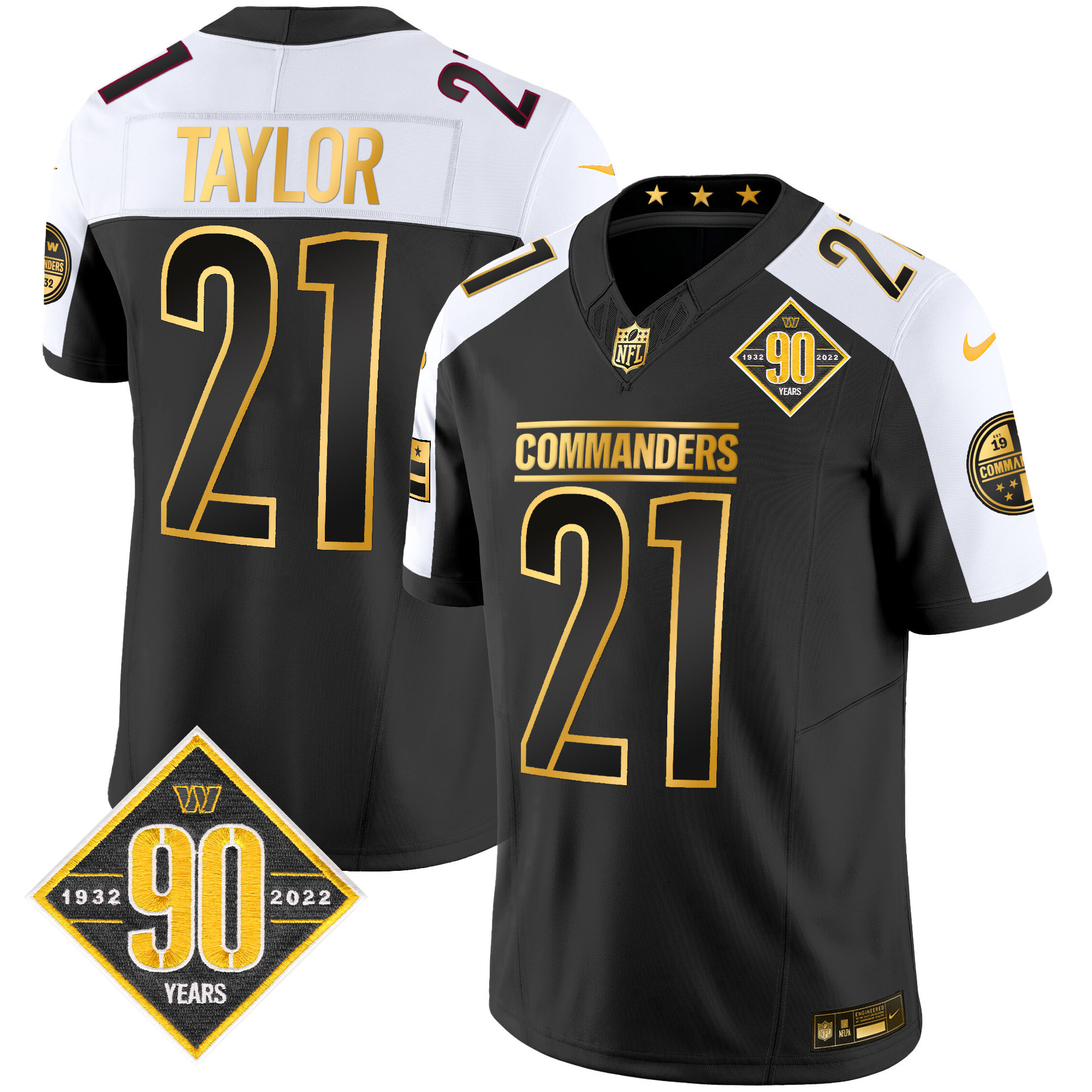Sean Taylor Men's Washington Commanders 90th Anniversary Patch Gold Vapor Alternate Jersey - All Stitched 