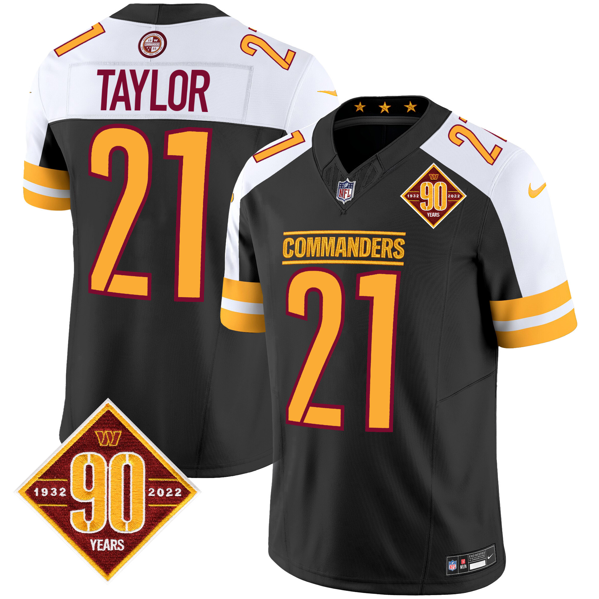 Sean Taylor Men's Washington Commanders 90th Anniversary Patch Vapor Black Alternate Jersey - All Stitched 