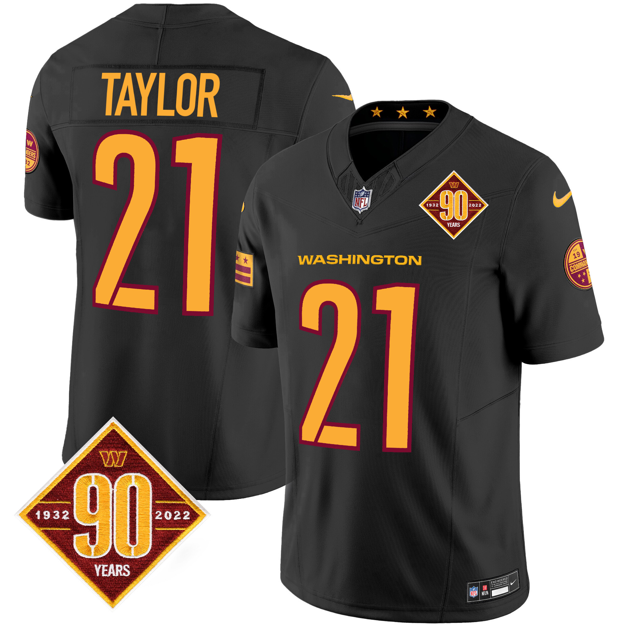 Sean Taylor Men's Washington Commanders 90th Anniversary Patch Vapor Black Jersey - All Stitched 