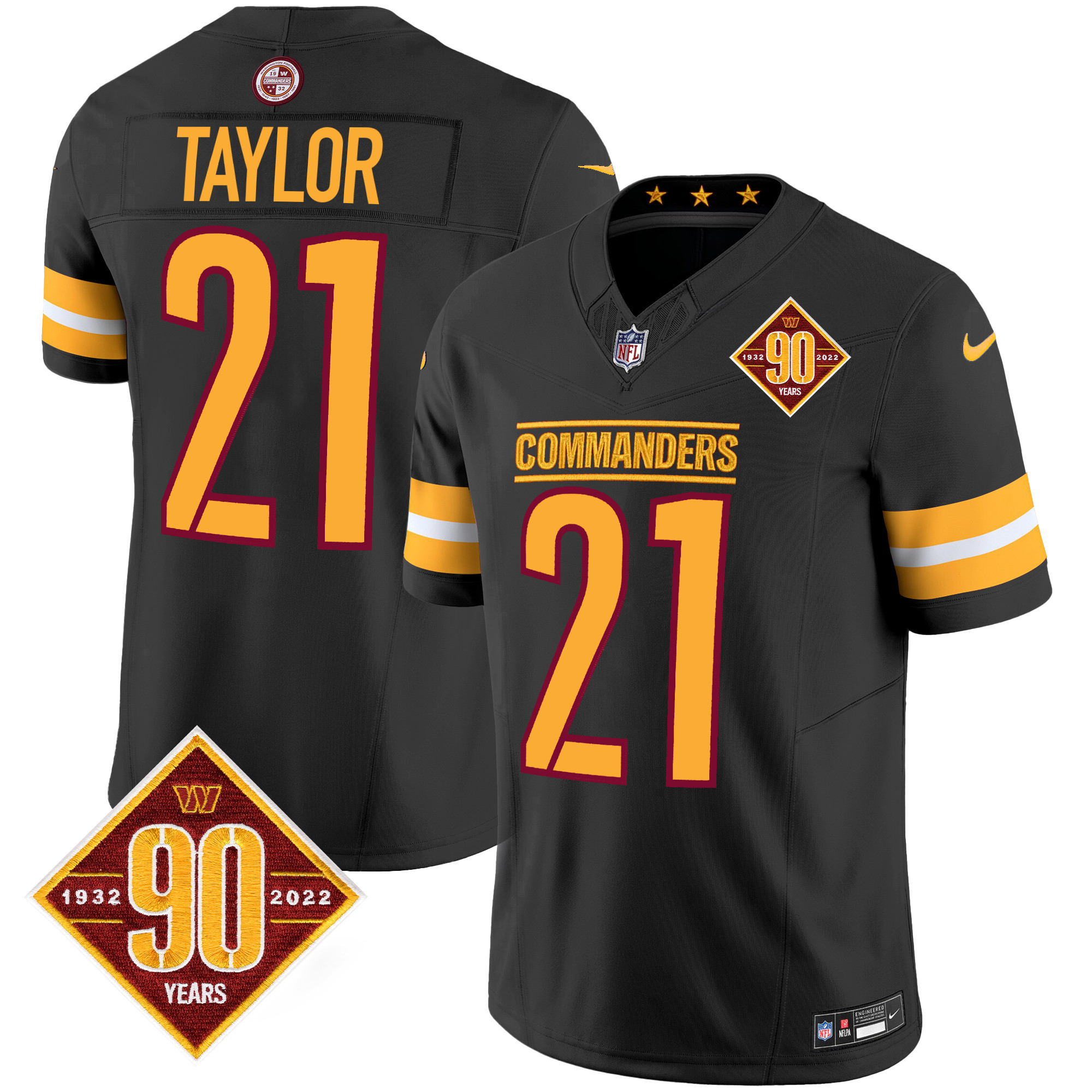 Sean Taylor Men's Washington Commanders 90th Anniversary Patch Vapor Black Jersey - All Stitched 