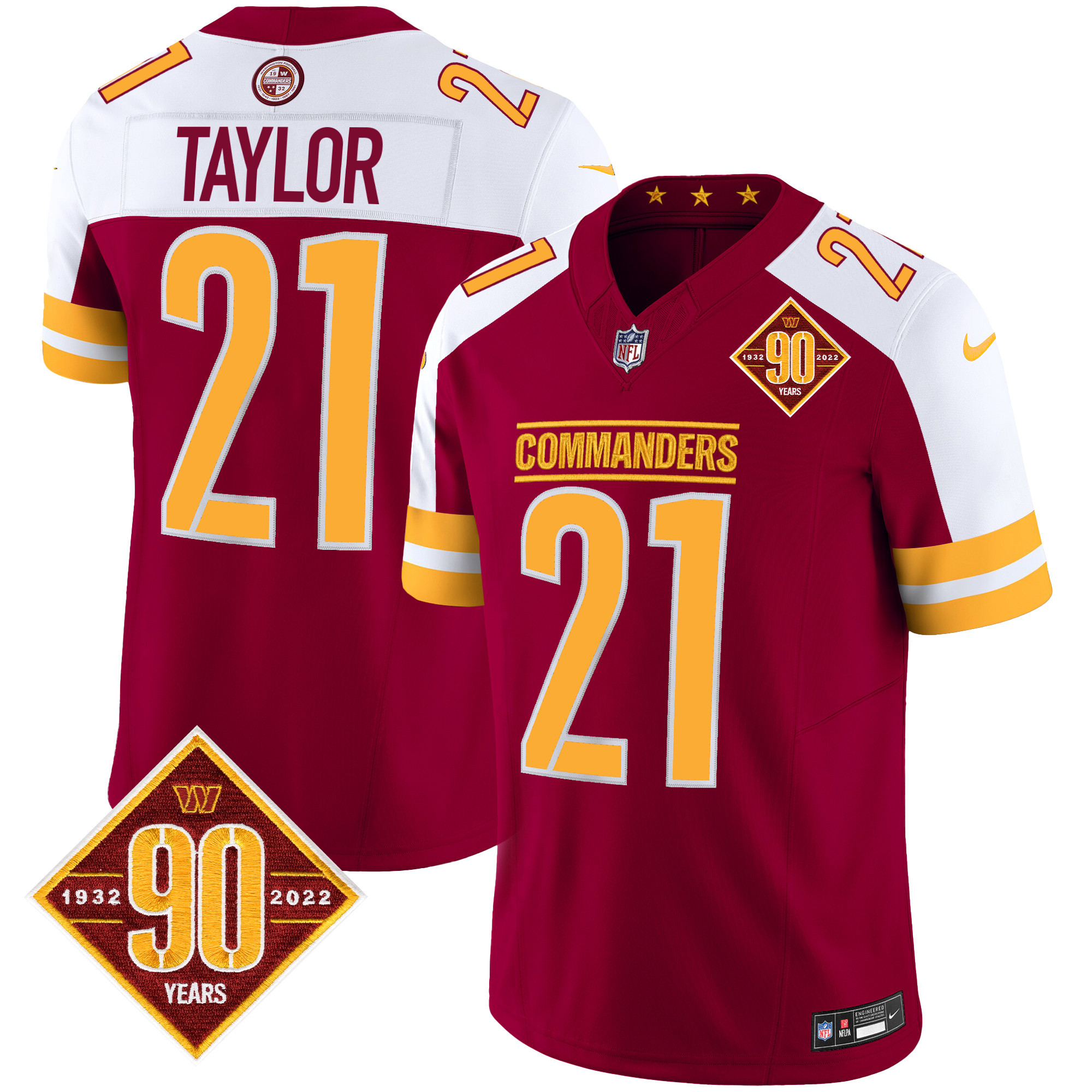 Sean Taylor Men's Washington Commanders 90th Anniversary Patch Vapor Burgundy Alternate Jersey - All Stitched 