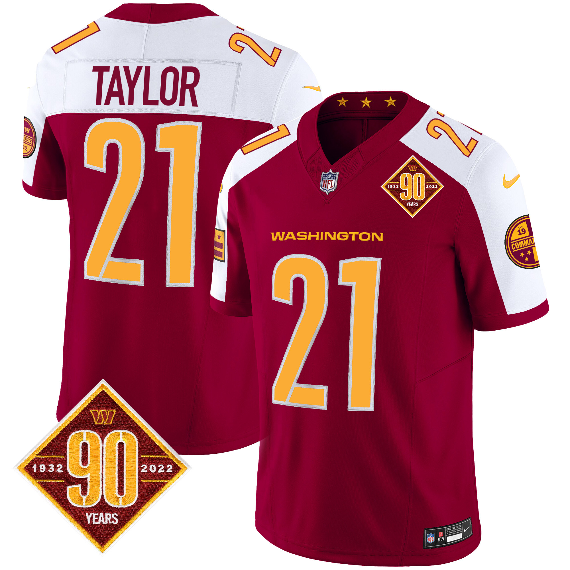 Sean Taylor Men's Washington Commanders 90th Anniversary Patch Vapor Burgundy Alternate Jersey - All Stitched 
