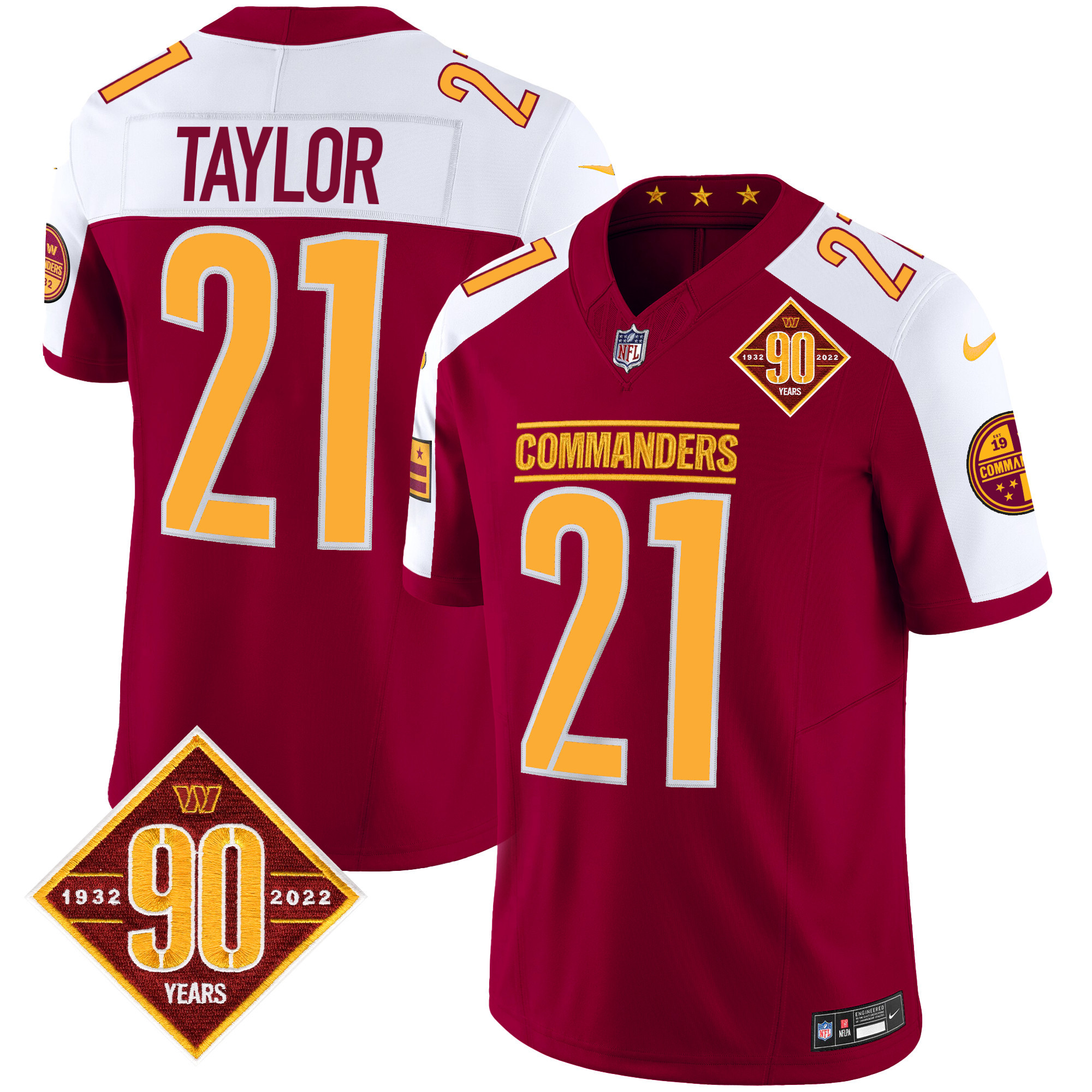 Sean Taylor Men's Washington Commanders 90th Anniversary Patch Vapor Burgundy Alternate Jersey - All Stitched 
