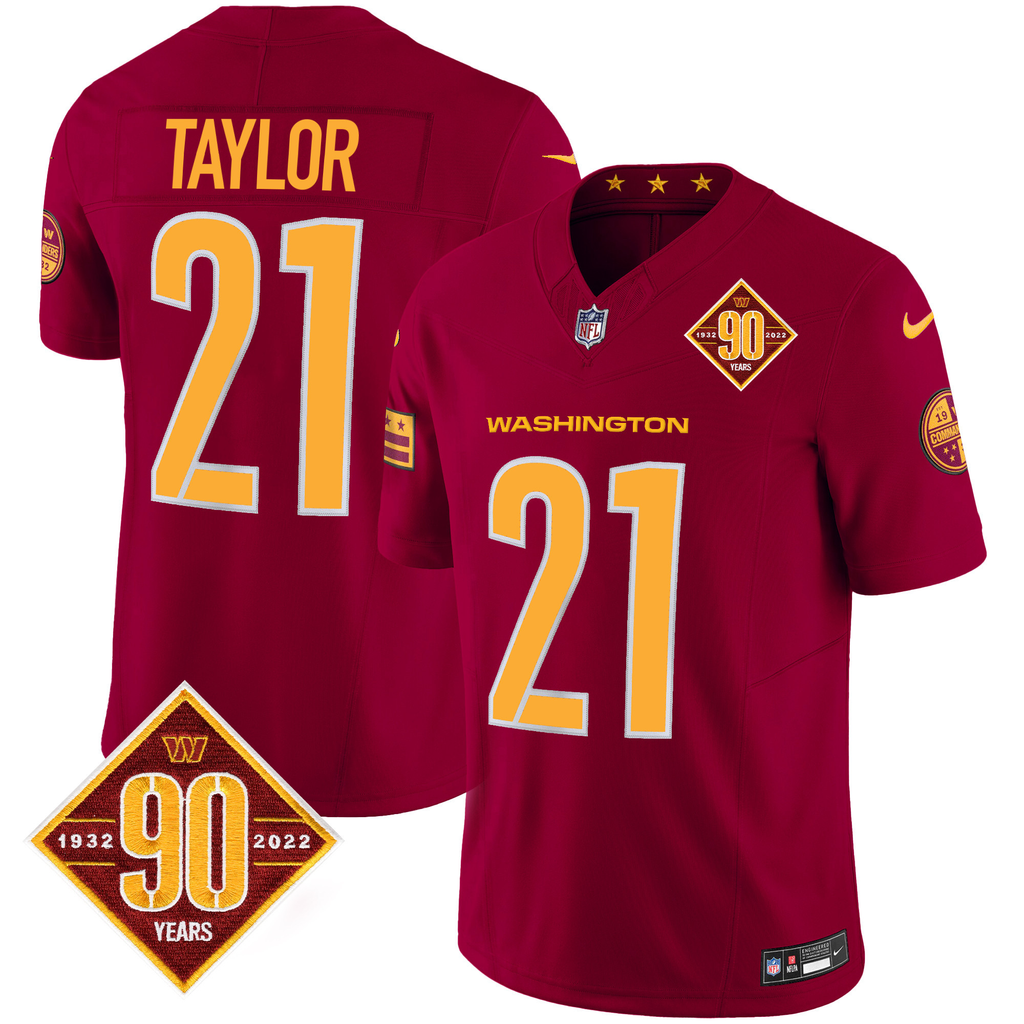 Sean Taylor Men's Washington Commanders 90th Anniversary Patch Vapor Burgundy Jersey - All Stitched 