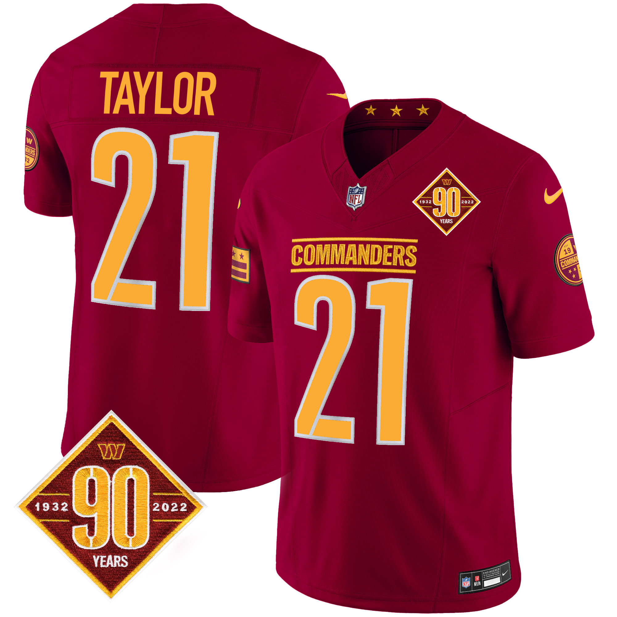 Sean Taylor Men's Washington Commanders 90th Anniversary Patch Vapor Burgundy Jersey - All Stitched 
