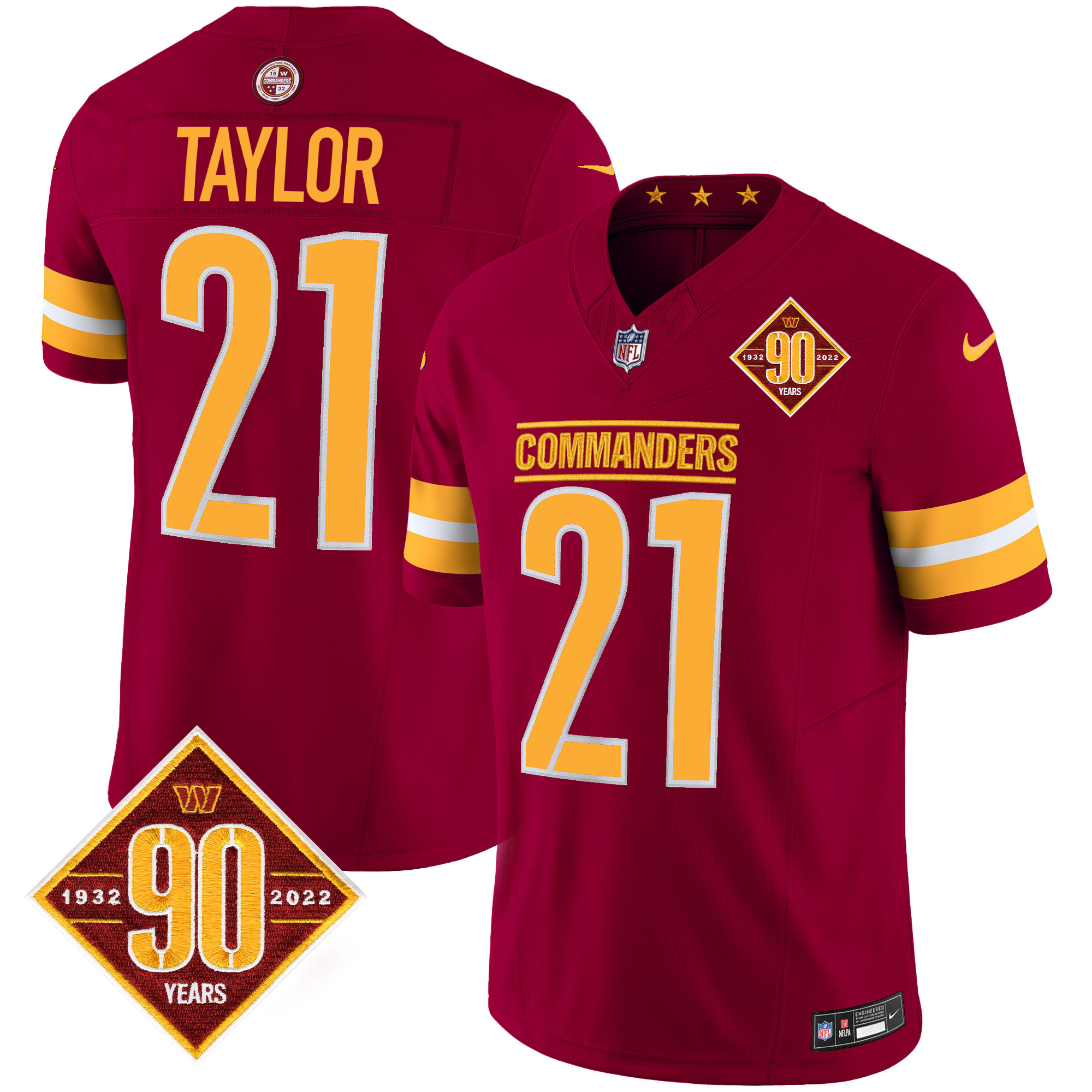 Sean Taylor Men's Washington Commanders 90th Anniversary Patch Vapor Burgundy Jersey - All Stitched 