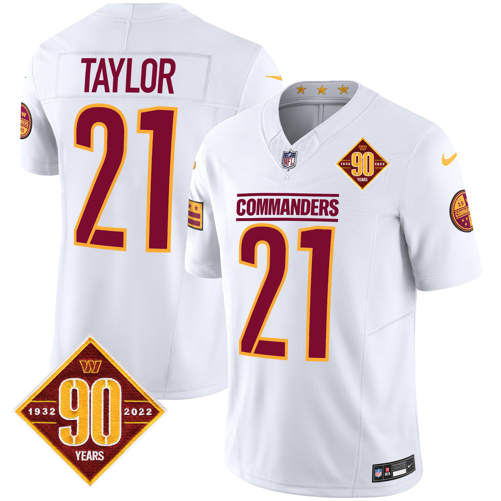 Sean Taylor Men's Washington Commanders 90th Anniversary Patch Vapor White Jersey - All Stitched 