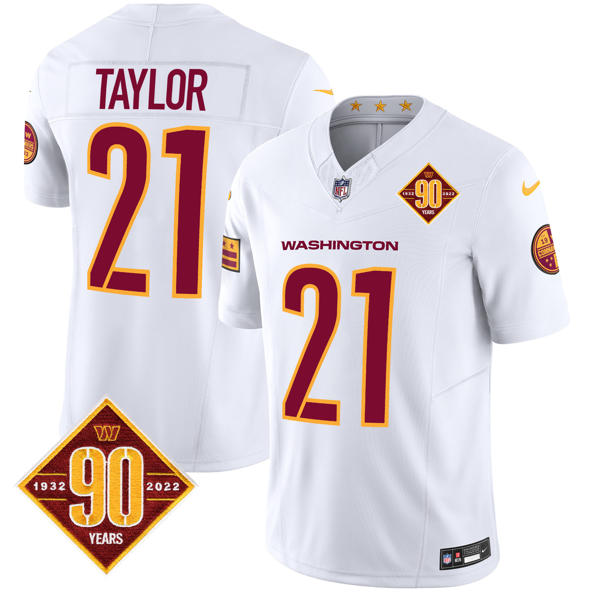 Sean Taylor Men's Washington Commanders 90th Anniversary Patch Vapor White Jersey - All Stitched 