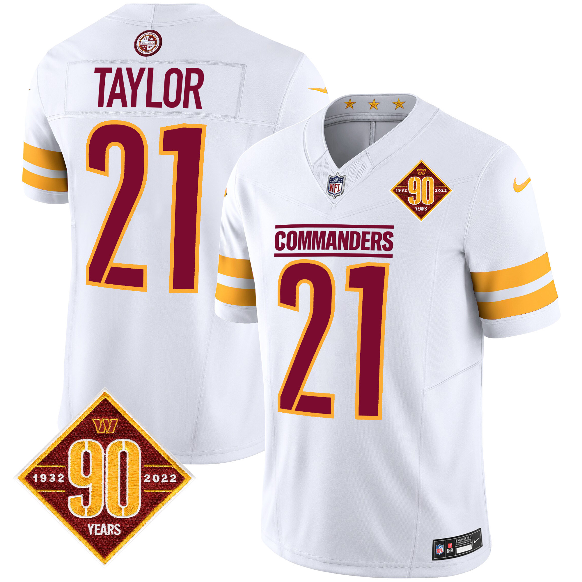 Sean Taylor Men's Washington Commanders 90th Anniversary Patch Vapor White Jersey - All Stitched 