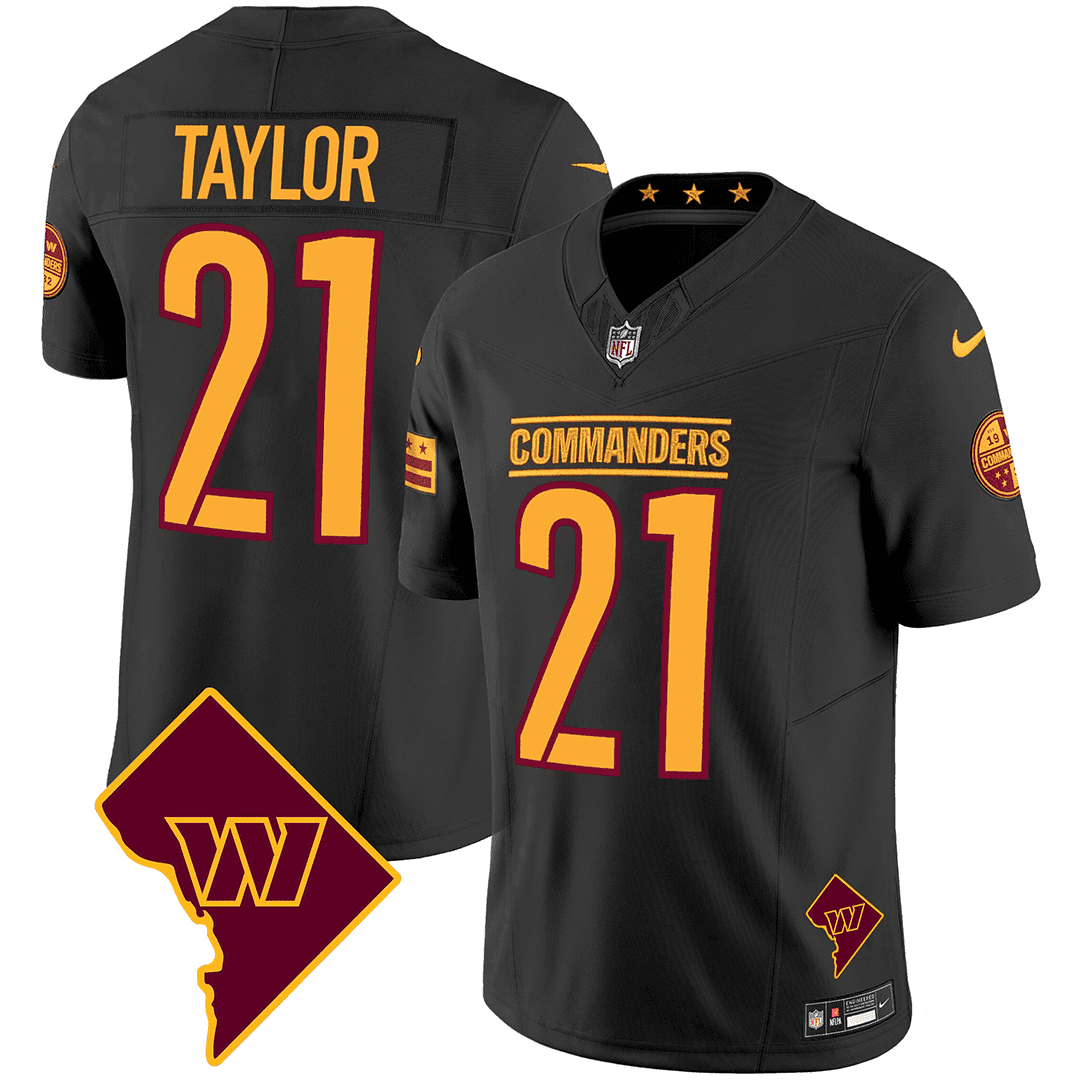 Sean Taylor Men's Washington Commanders Washington DC Map Patch Black Jersey - All Stitched 