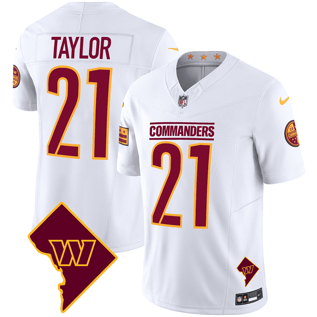 Sean Taylor Men's Washington Commanders Washington DC Map Patch White Jersey - All Stitched 