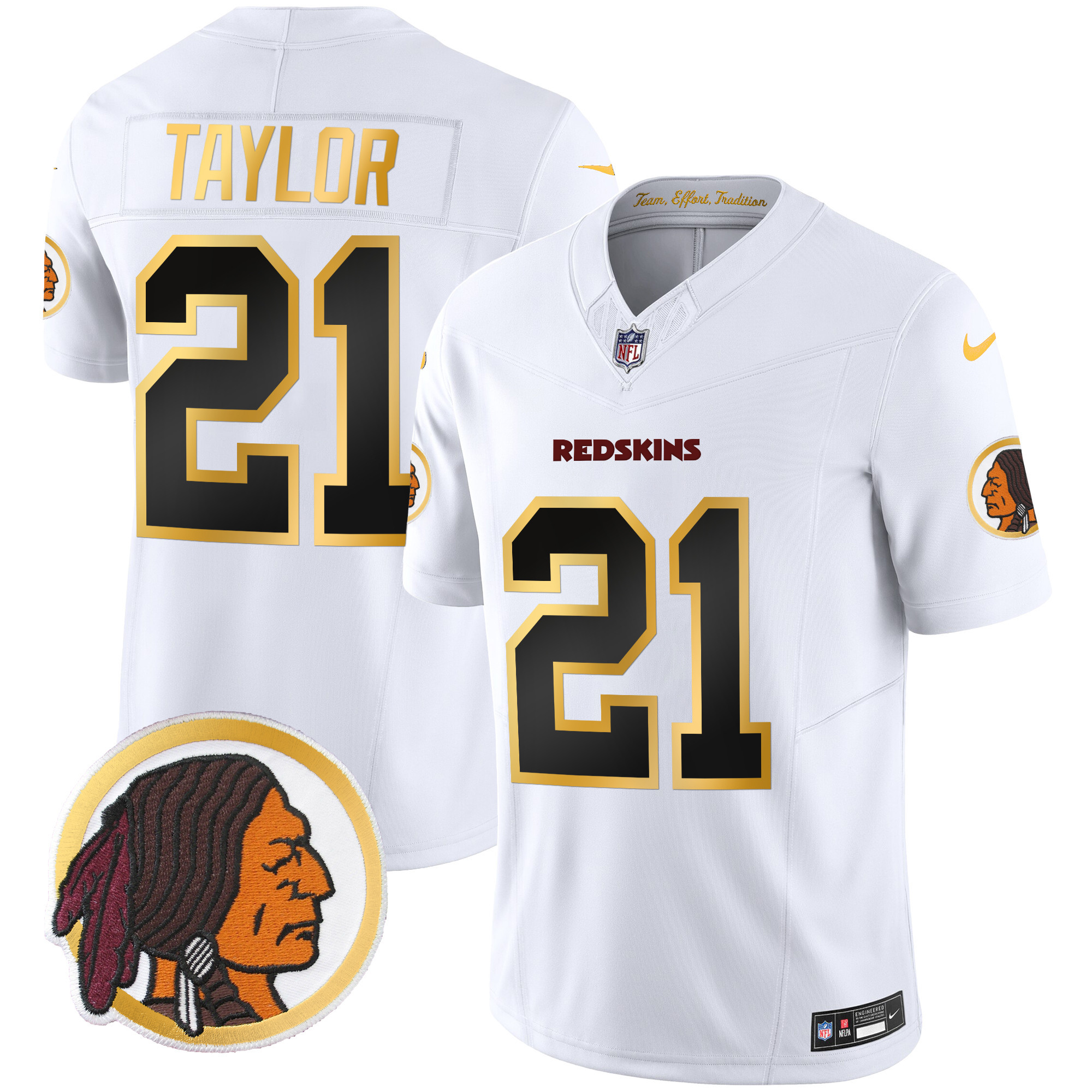 Sean Taylor Men's Washington Redskins Throwback Vapor Gold Trim White Jersey - All Stitched 