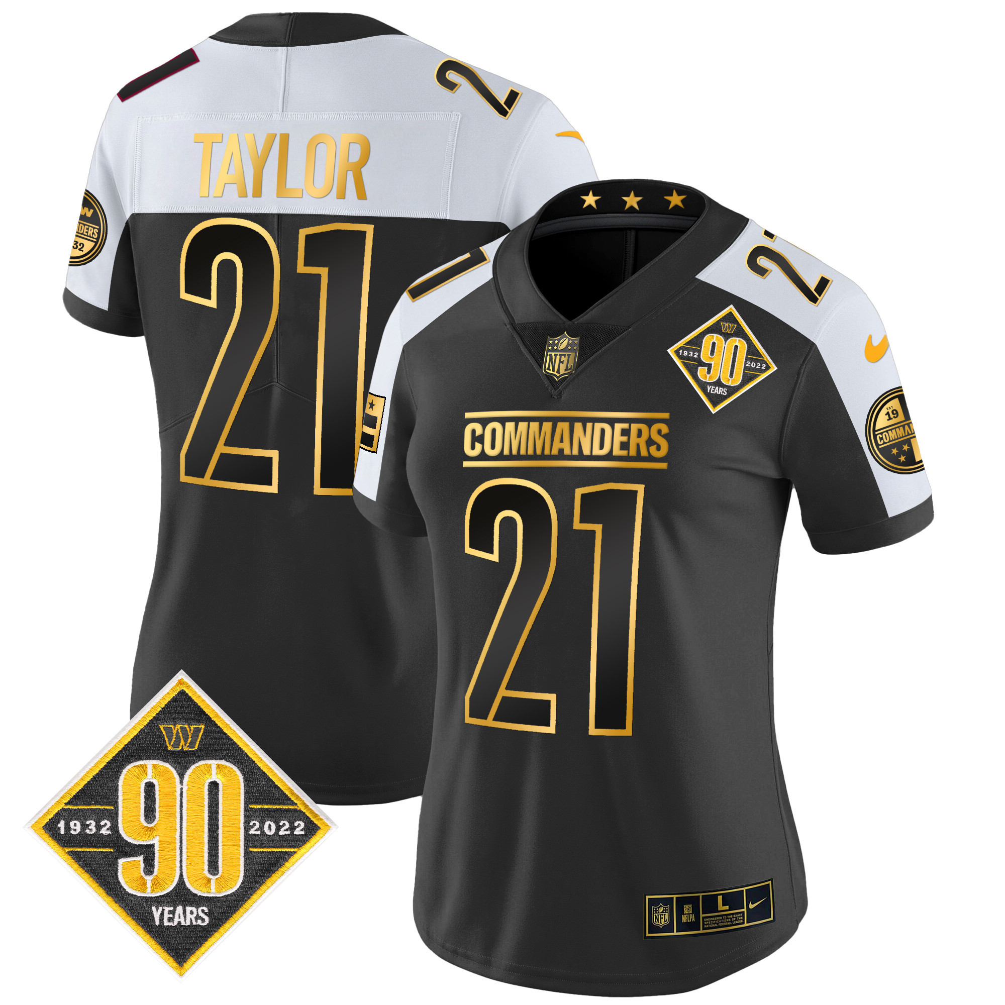 Sean Taylor Women's Washington Commanders 90th Anniversary Patch Gold Vapor Alternate Jersey - All Stitched 