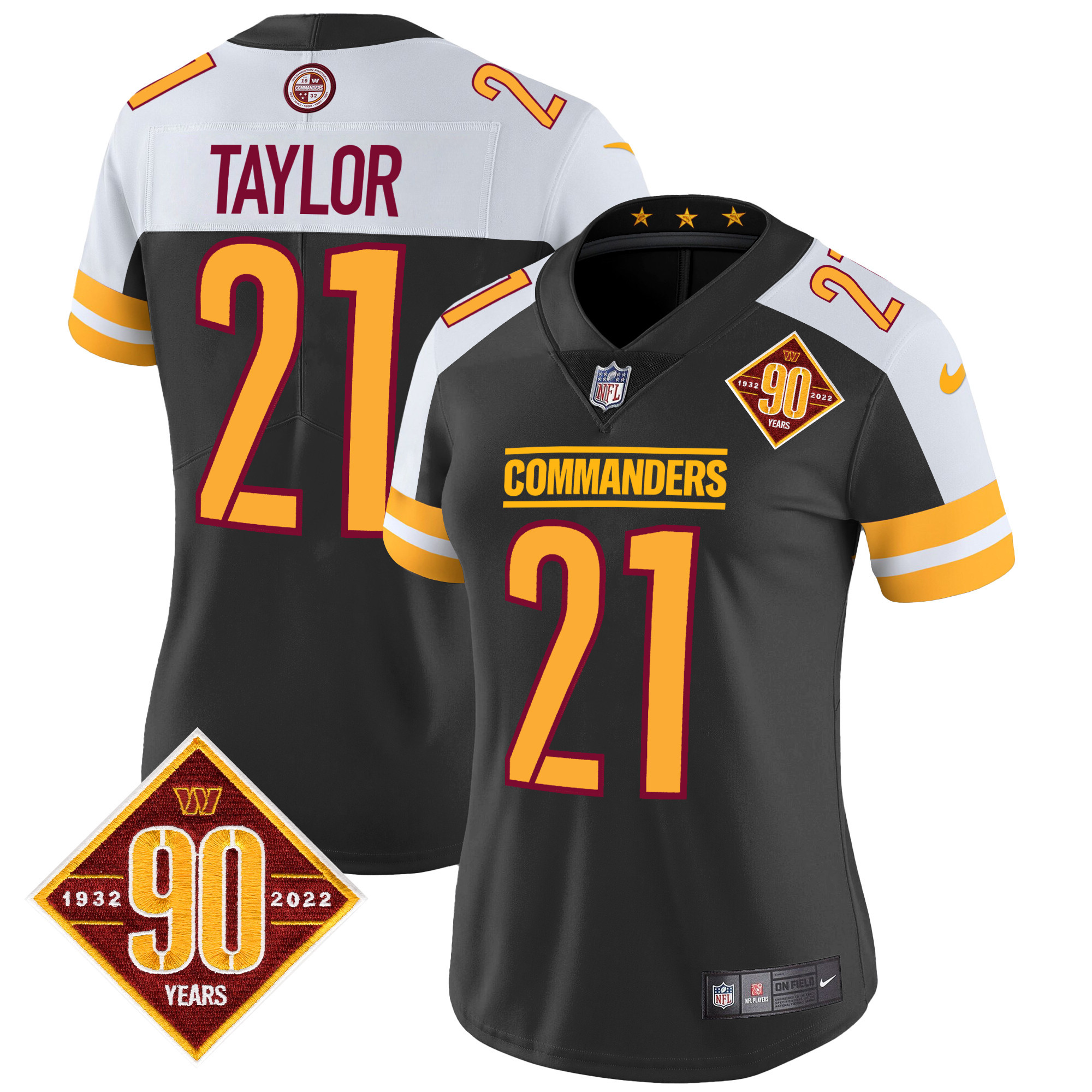Sean Taylor Women's Washington Commanders 90th Anniversary Patch Vapor Black Alternate Jersey - All Stitched 