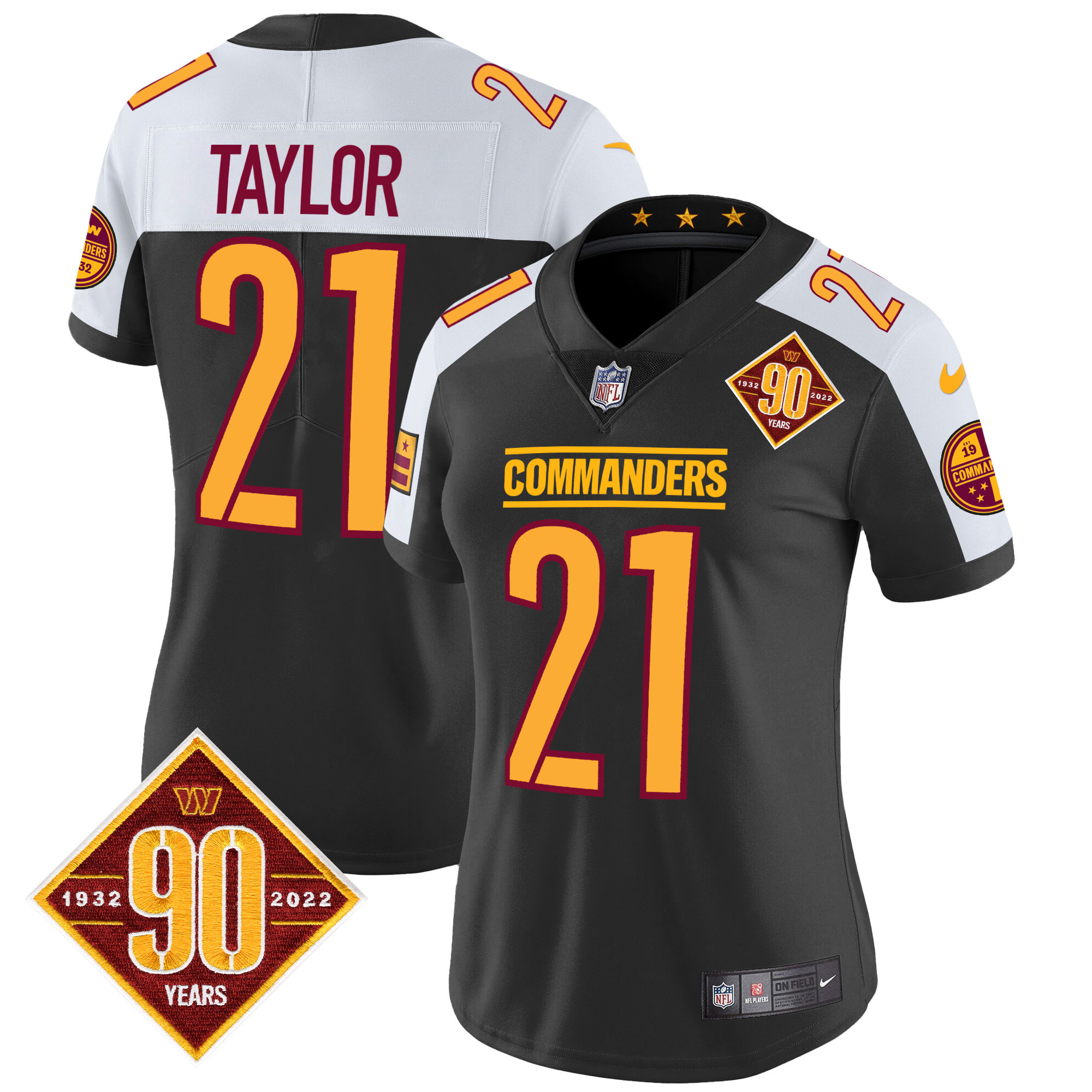 Sean Taylor Women's Washington Commanders 90th Anniversary Patch Vapor Black Alternate Jersey - All Stitched 