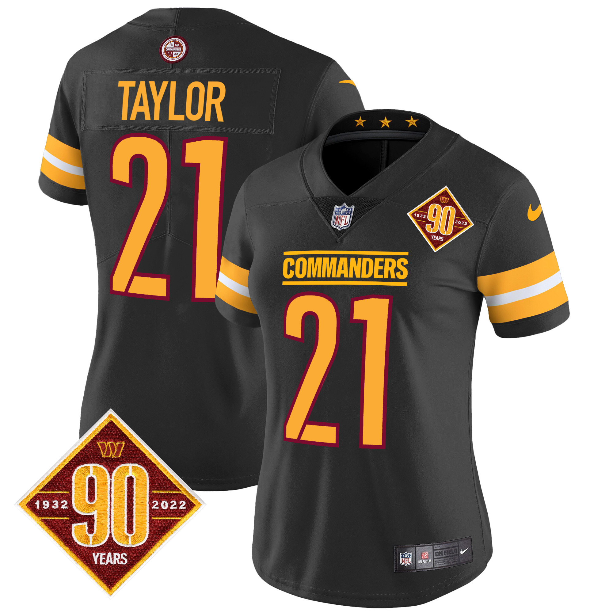 Sean Taylor Women's Washington Commanders 90th Anniversary Patch Vapor Black Jersey - All Stitched 