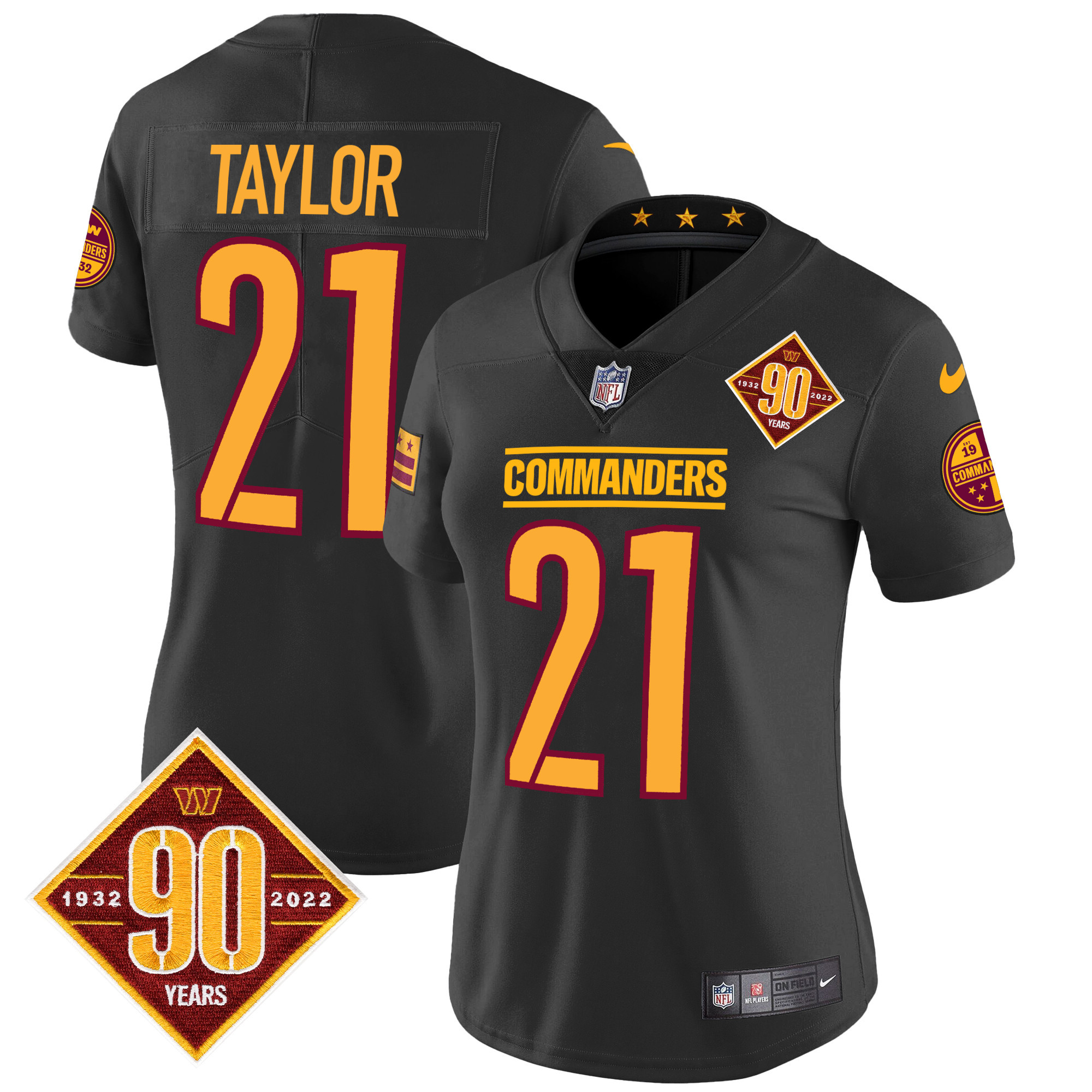 Sean Taylor Women's Washington Commanders 90th Anniversary Patch Vapor Black Jersey - All Stitched 