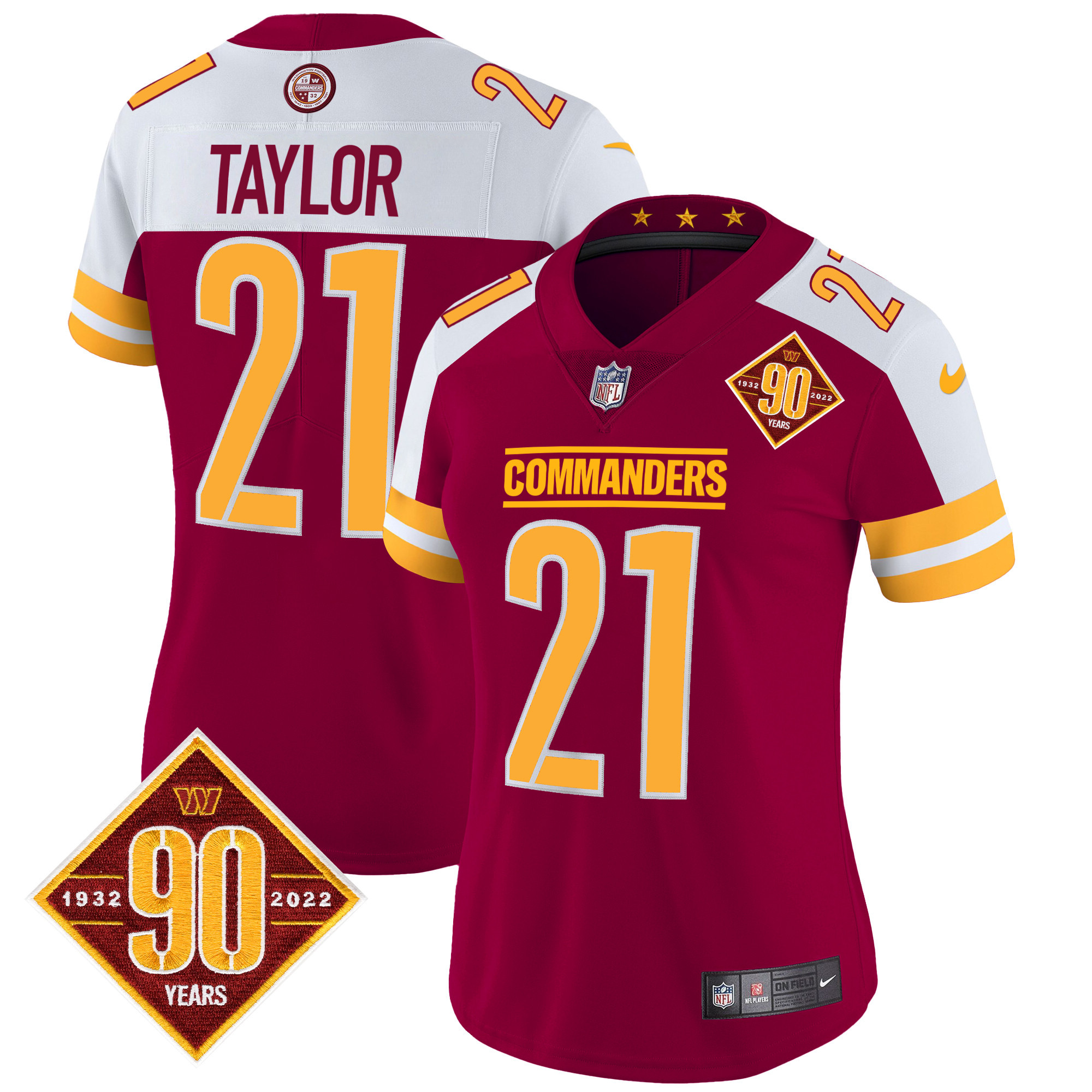 Sean Taylor Women's Washington Commanders 90th Anniversary Patch Vapor Burgundy Alternate Jersey - All Stitched 