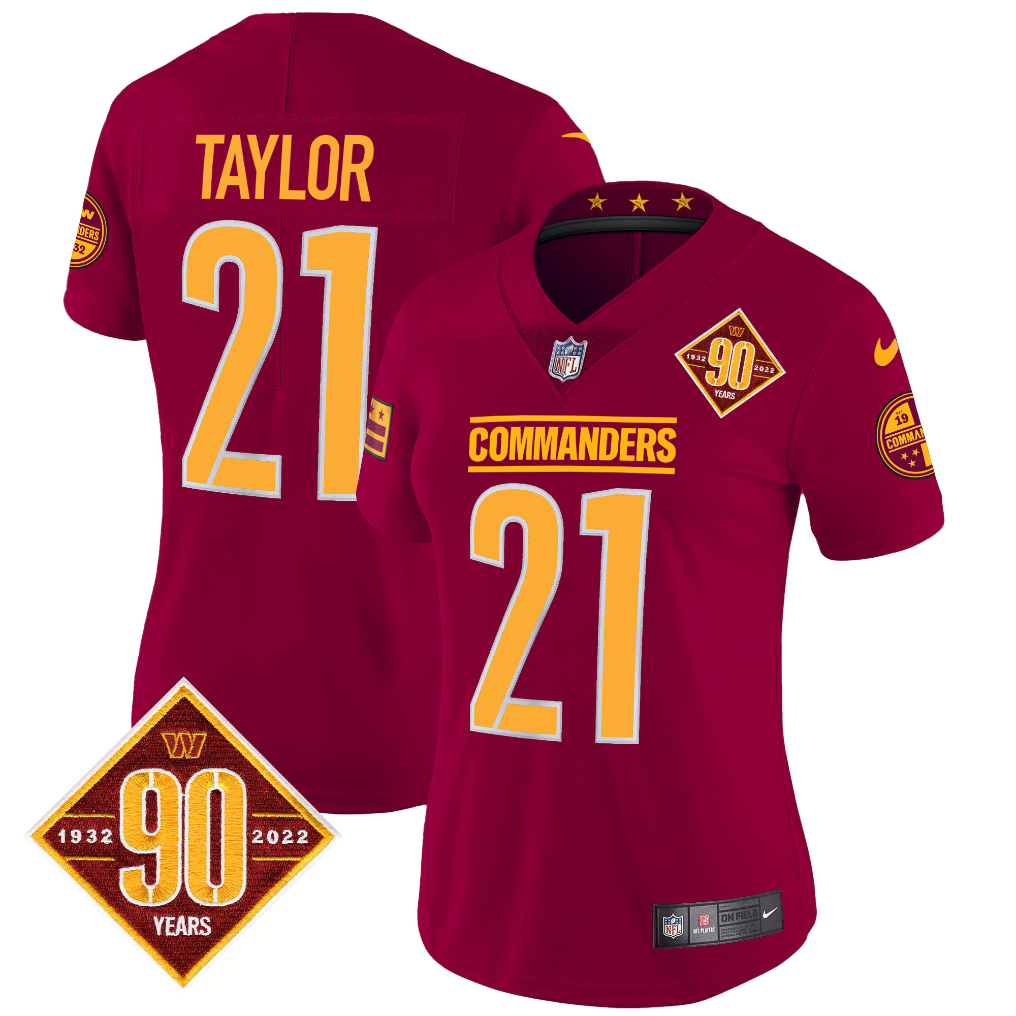 Sean Taylor Women's Washington Commanders 90th Anniversary Patch Vapor Burgundy Jersey - All Stitched 