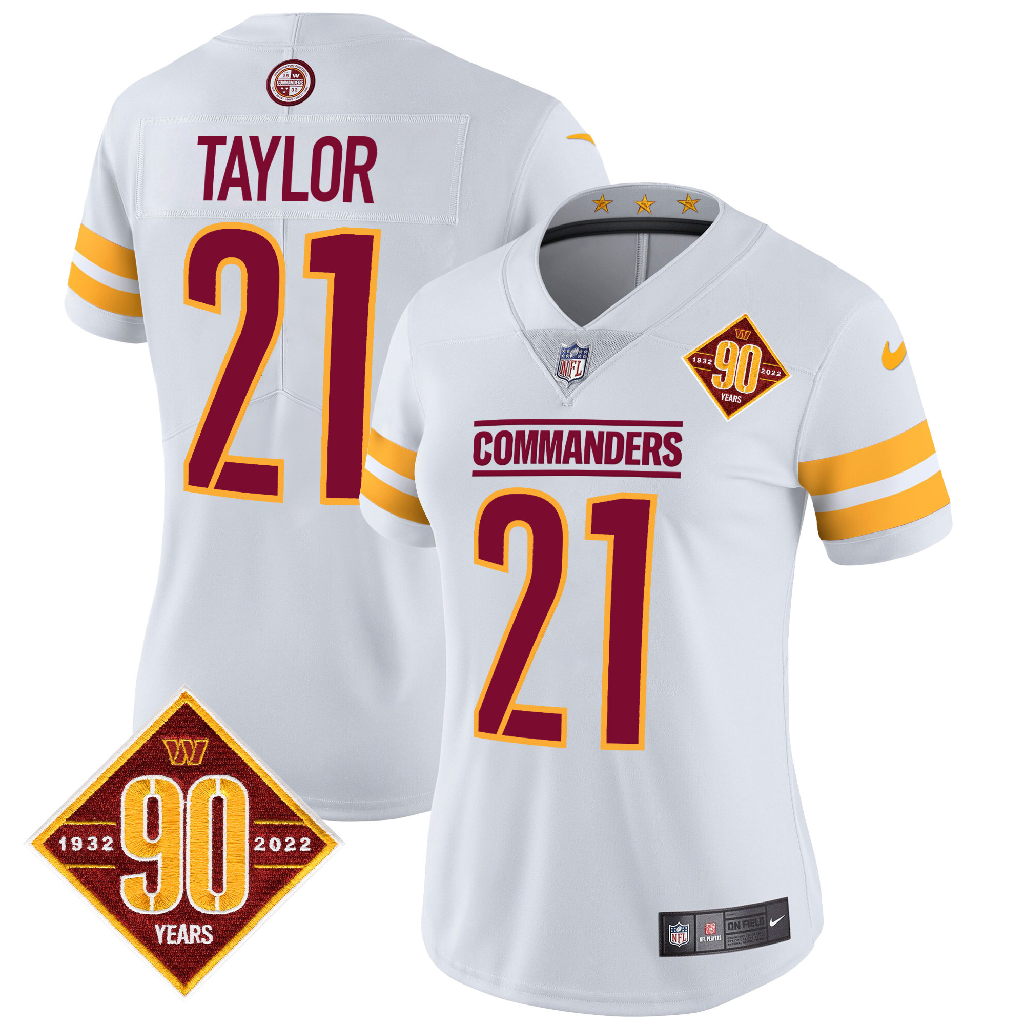 Sean Taylor Women's Washington Commanders 90th Anniversary Patch Vapor White Jersey - All Stitched 