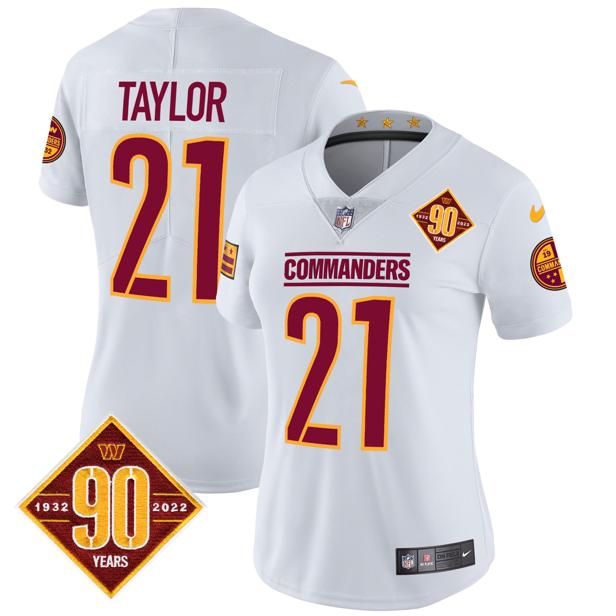 Sean Taylor Women's Washington Commanders 90th Anniversary Patch Vapor White Jersey - All Stitched 