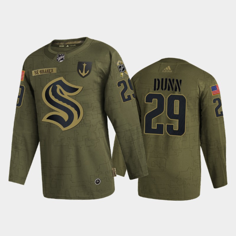 Seattle Kraken Vince Dunn Veterans Day 2021 Olive #29 Jersey Military Appreciation