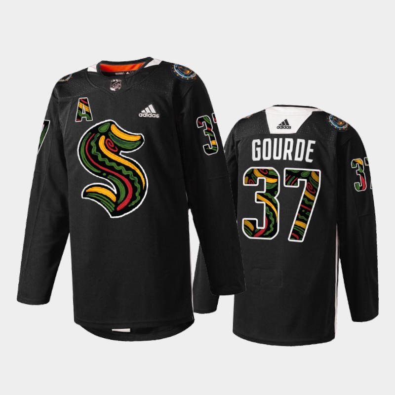 Seattle Kraken Yanni Gourde #37 Black History Month 2022 Jersey Black Limited Edition