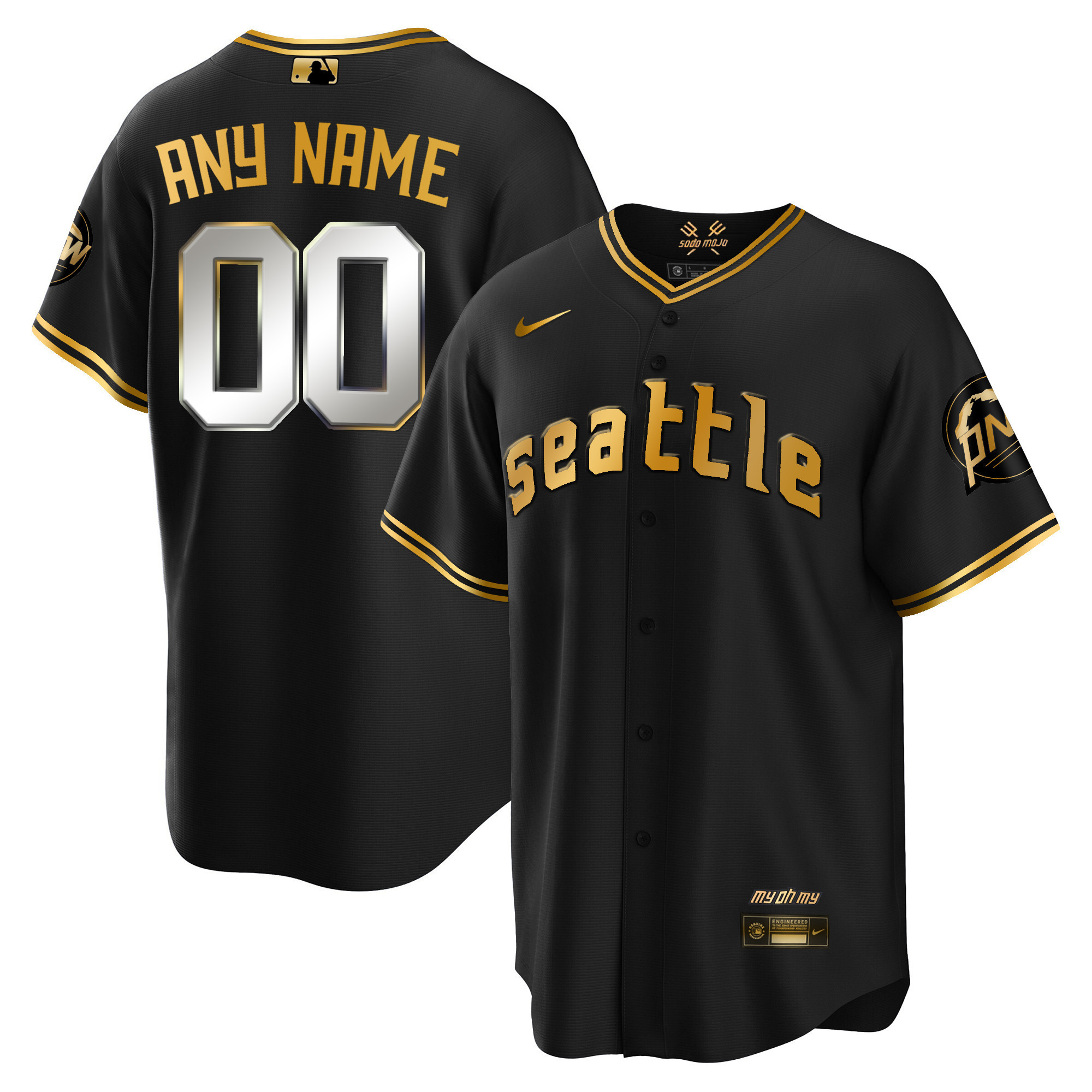 Seattle Mariners 2023 City Connect Gold Custom Cool Black Gold Jersey - All Stitched