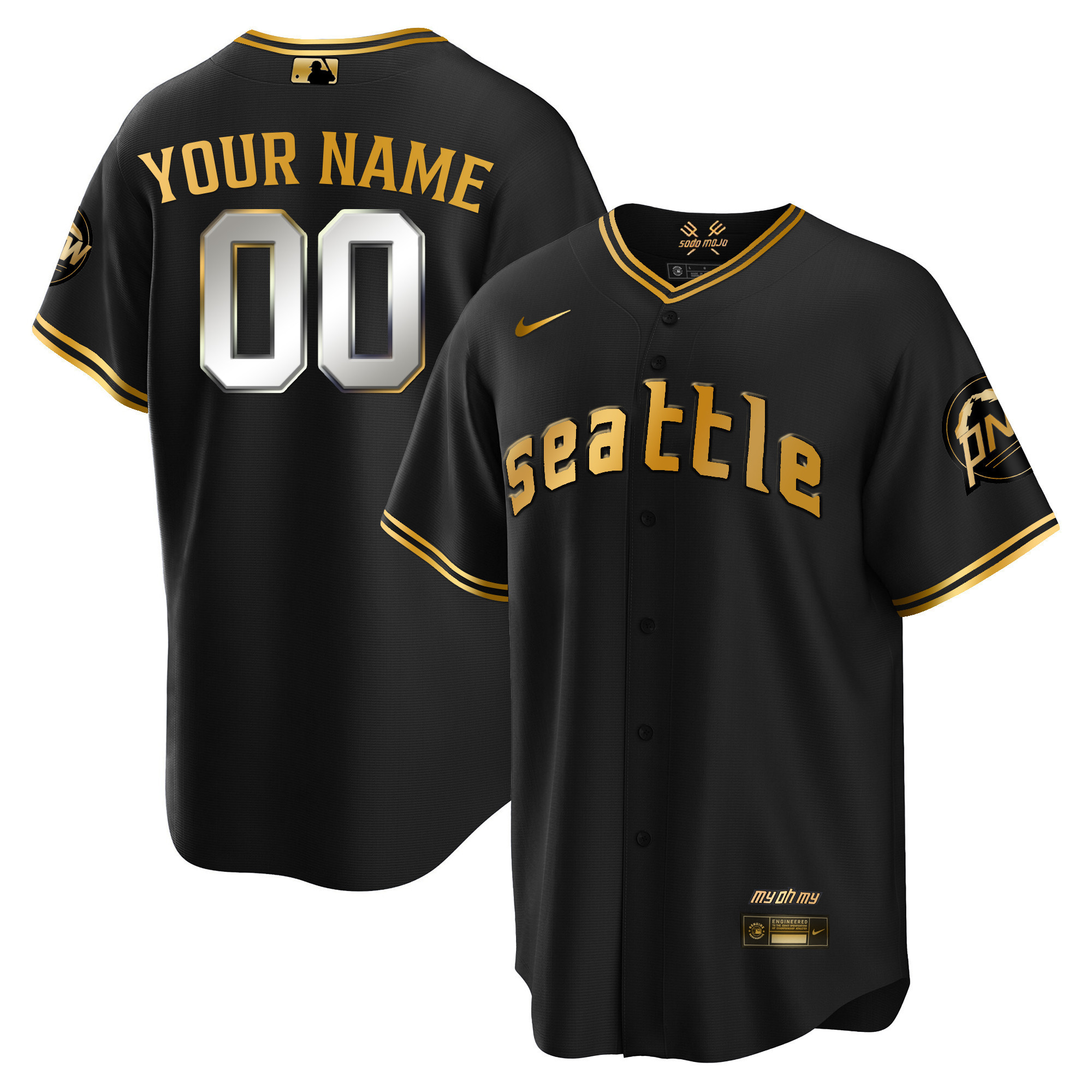 Seattle Mariners 2023 City Connect Gold Fan Made Custom Cool Black Gold Jersey - All Stitched