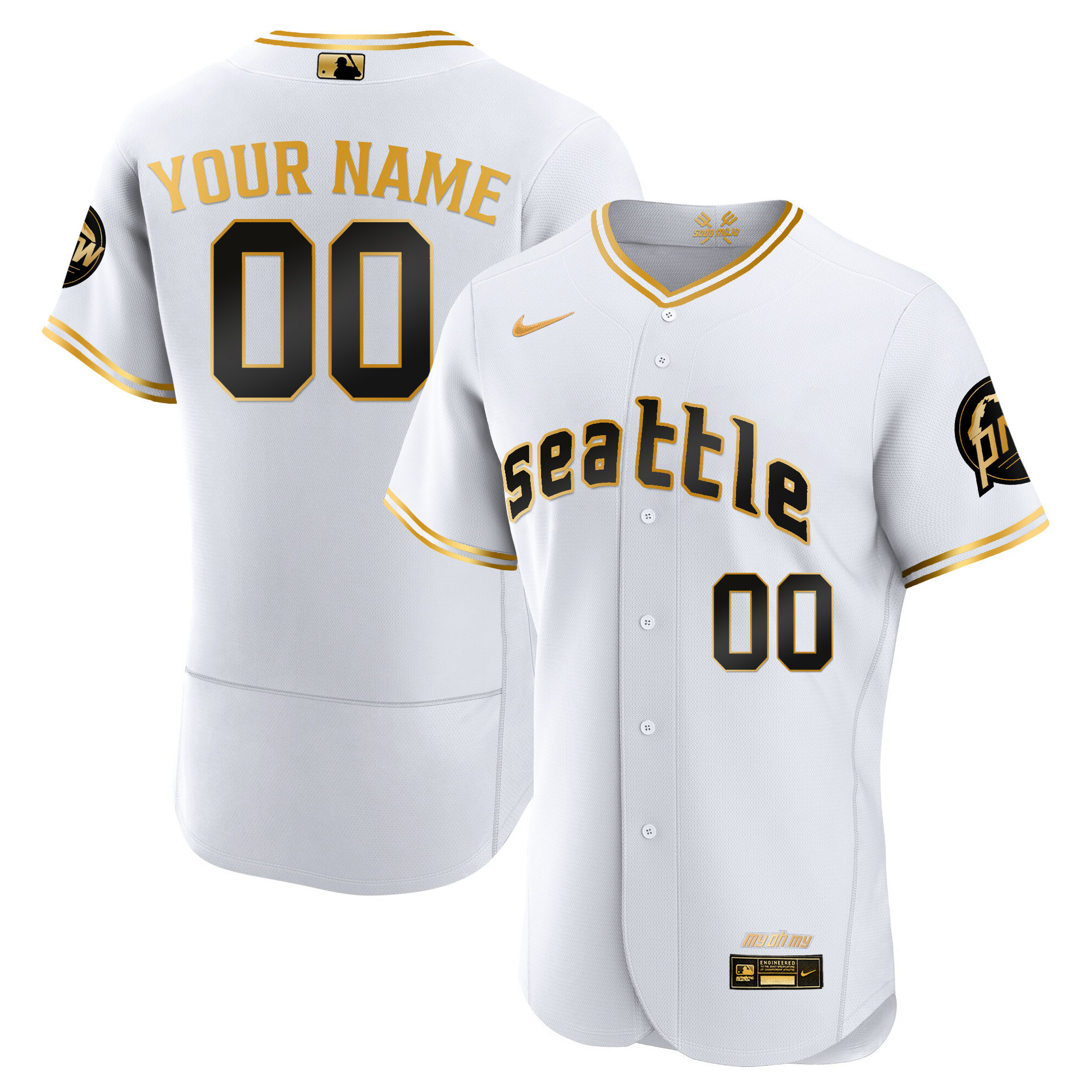 Seattle Mariners 2023 City Connect Gold Fan Made Custom Flex White Gold Jersey - All Stitched