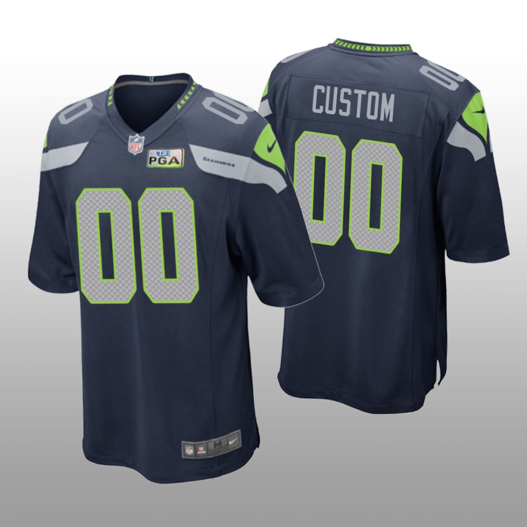 Seattle Seahawks #00 Navy Men's Custom Game Jersey