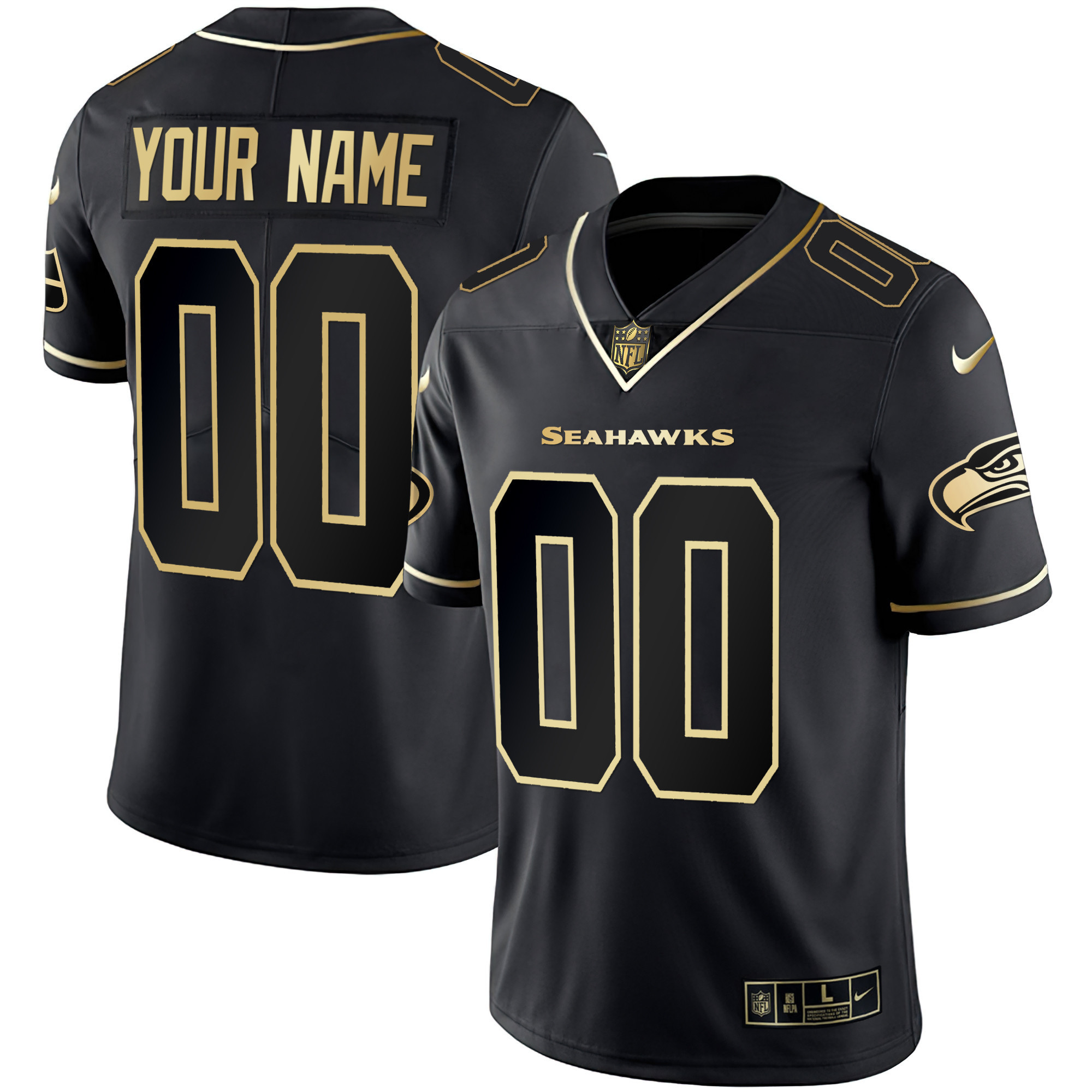 Seattle Seahawks Gold Player Custom Black Gold Jersey - All Stitched 