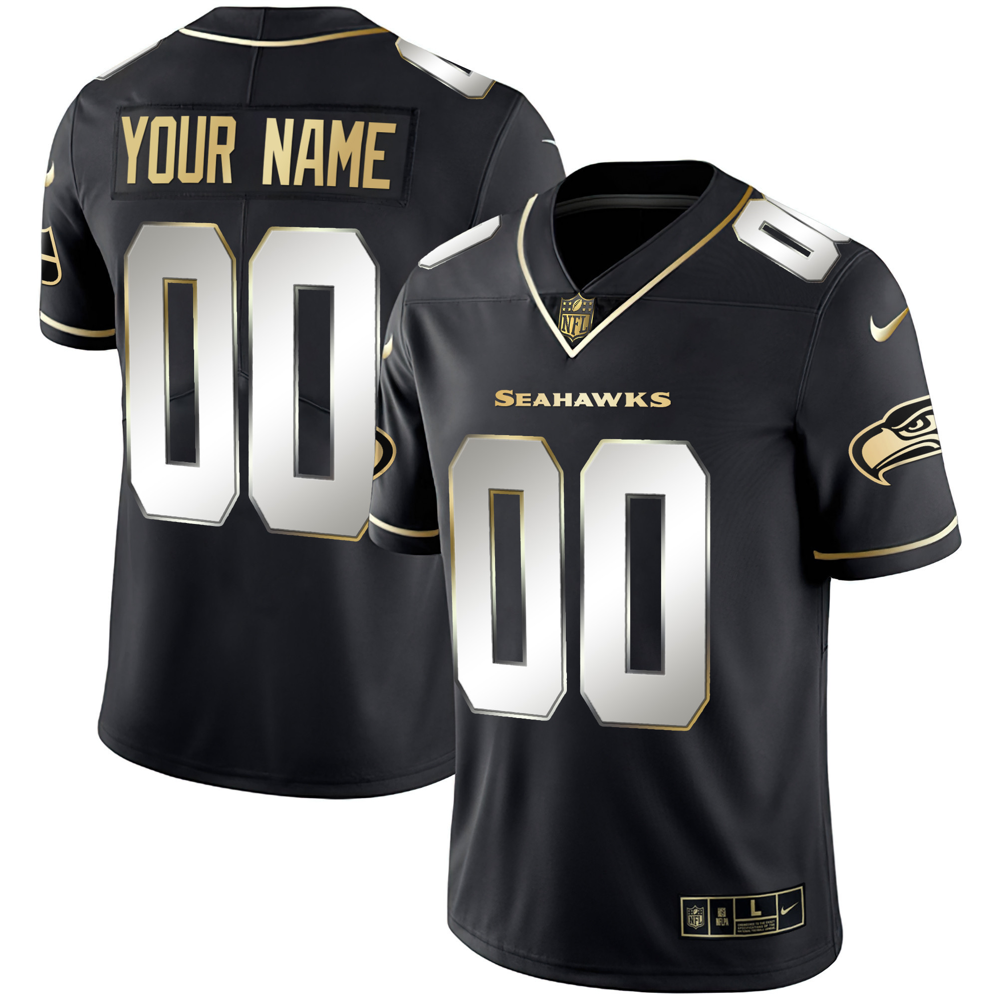 Seattle Seahawks Gold Player Custom Black Limited Jersey - All Stitched 