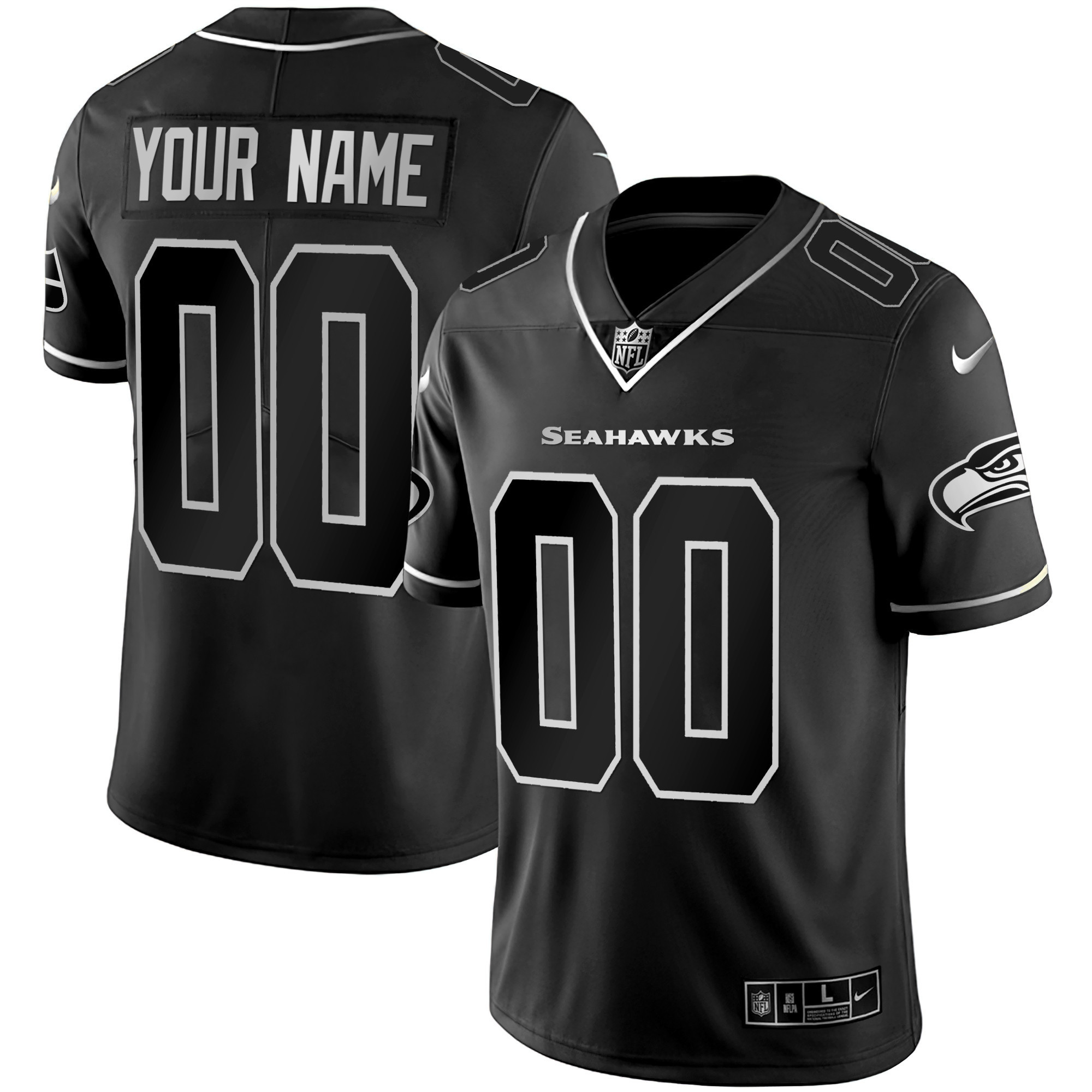 Seattle Seahawks Gold Player Custom Black Silver Jersey - All Stitched 