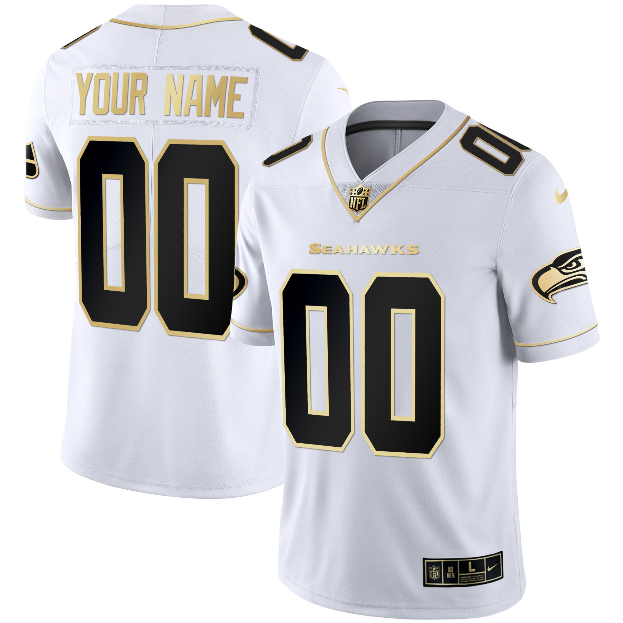 Seattle Seahawks Gold Player Custom White Gold Jersey - All Stitched 