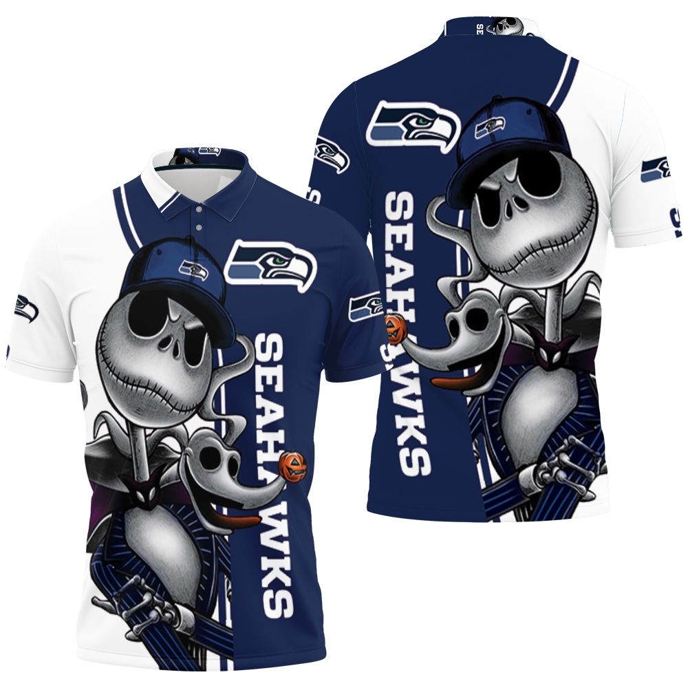 Seattle Seahawks Jack Skellington And Zero Polo Shirt