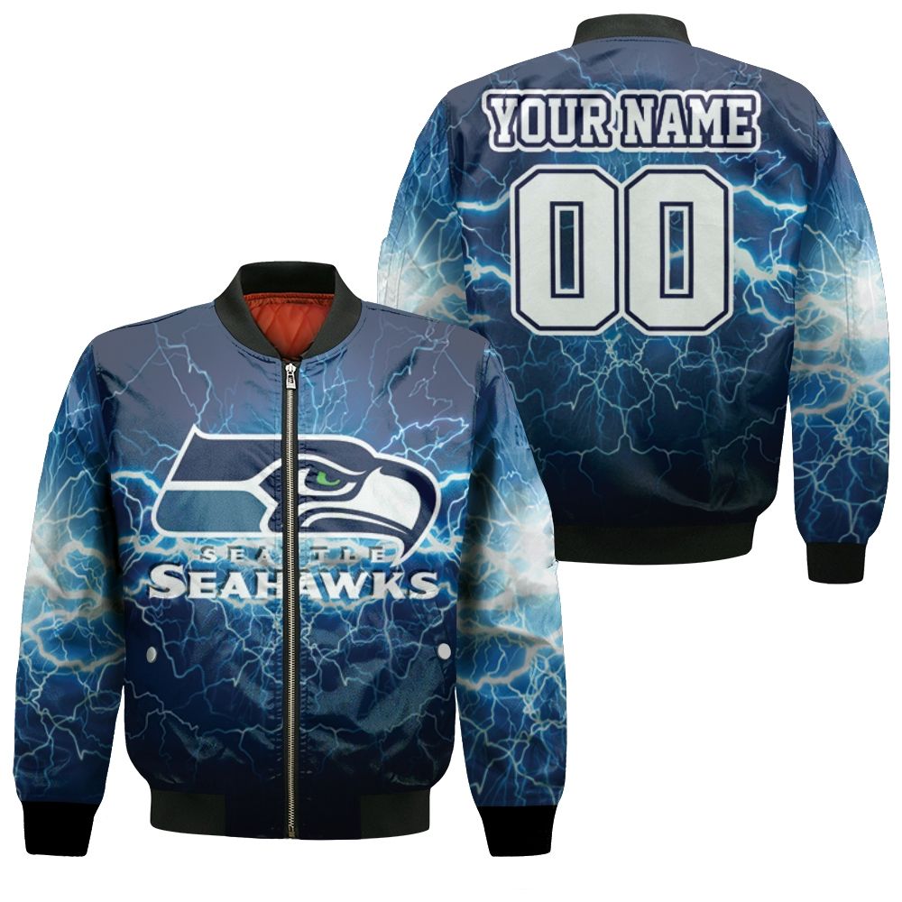 Seattle Seahawks Lightning 3D Personalized Bomber Jacket