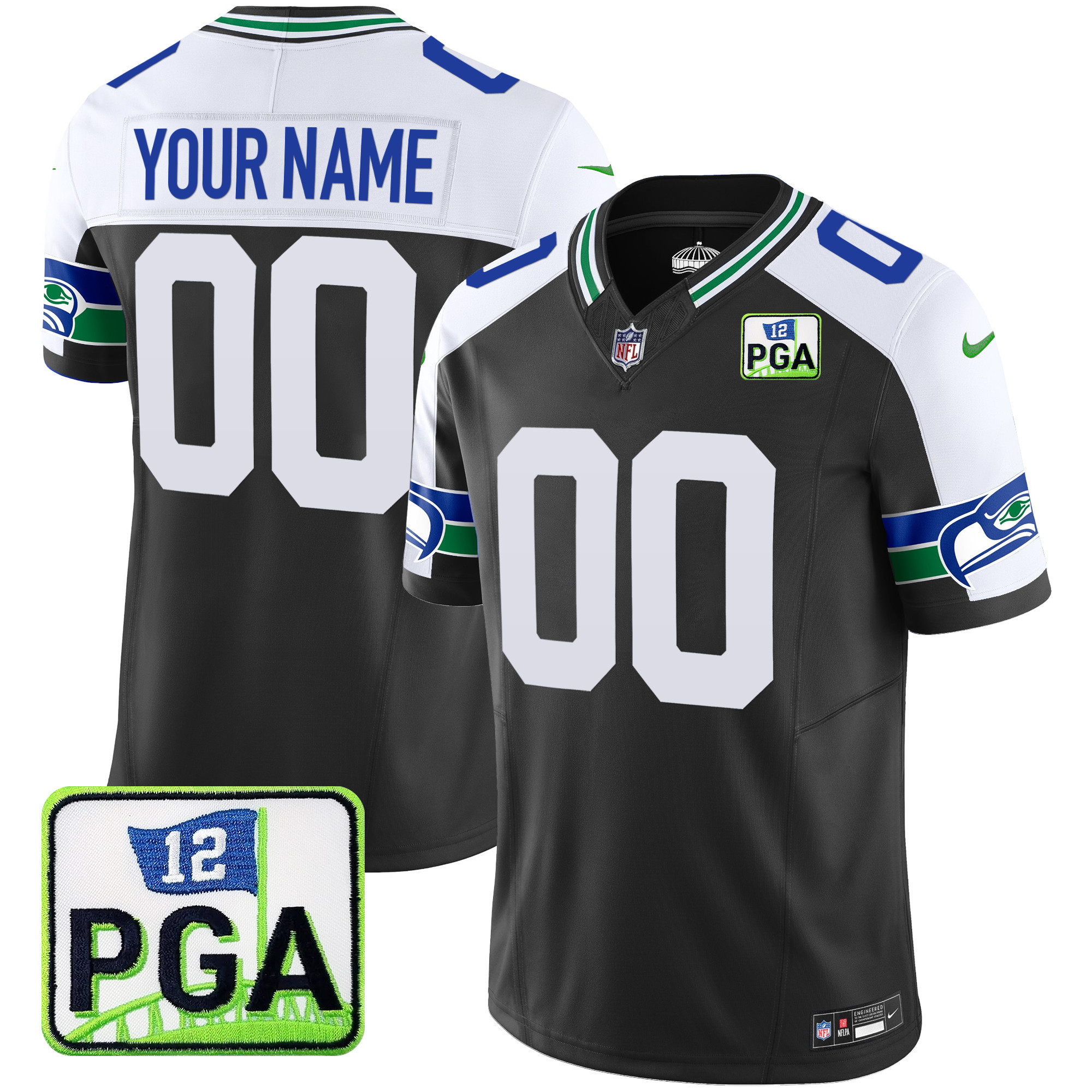 Seattle Seahawks PGA Patch Vapor Limited Custom Black Alternate Jersey - All Stitched 