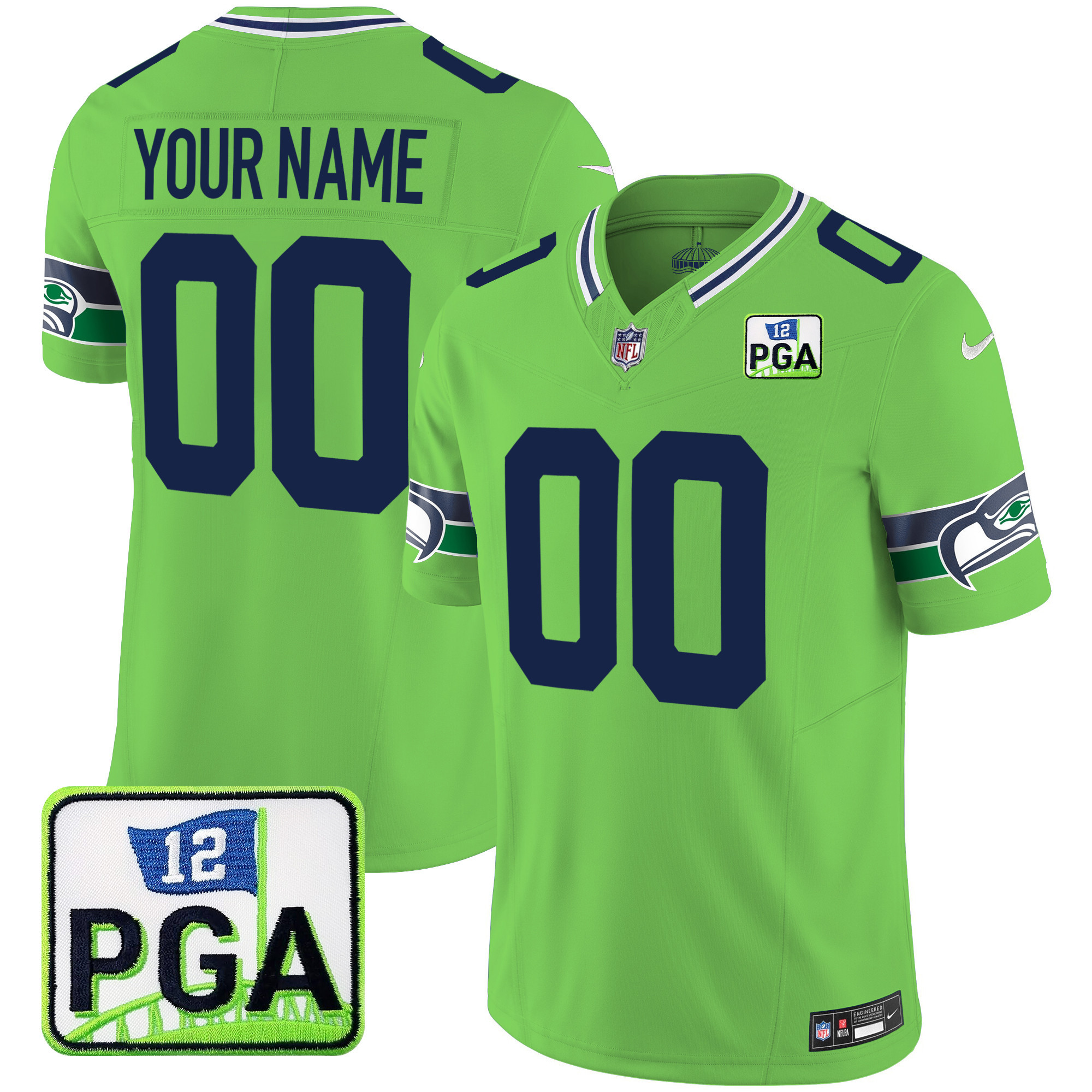 Seattle Seahawks PGA Patch Vapor Limited Custom Green Jersey - All Stitched 