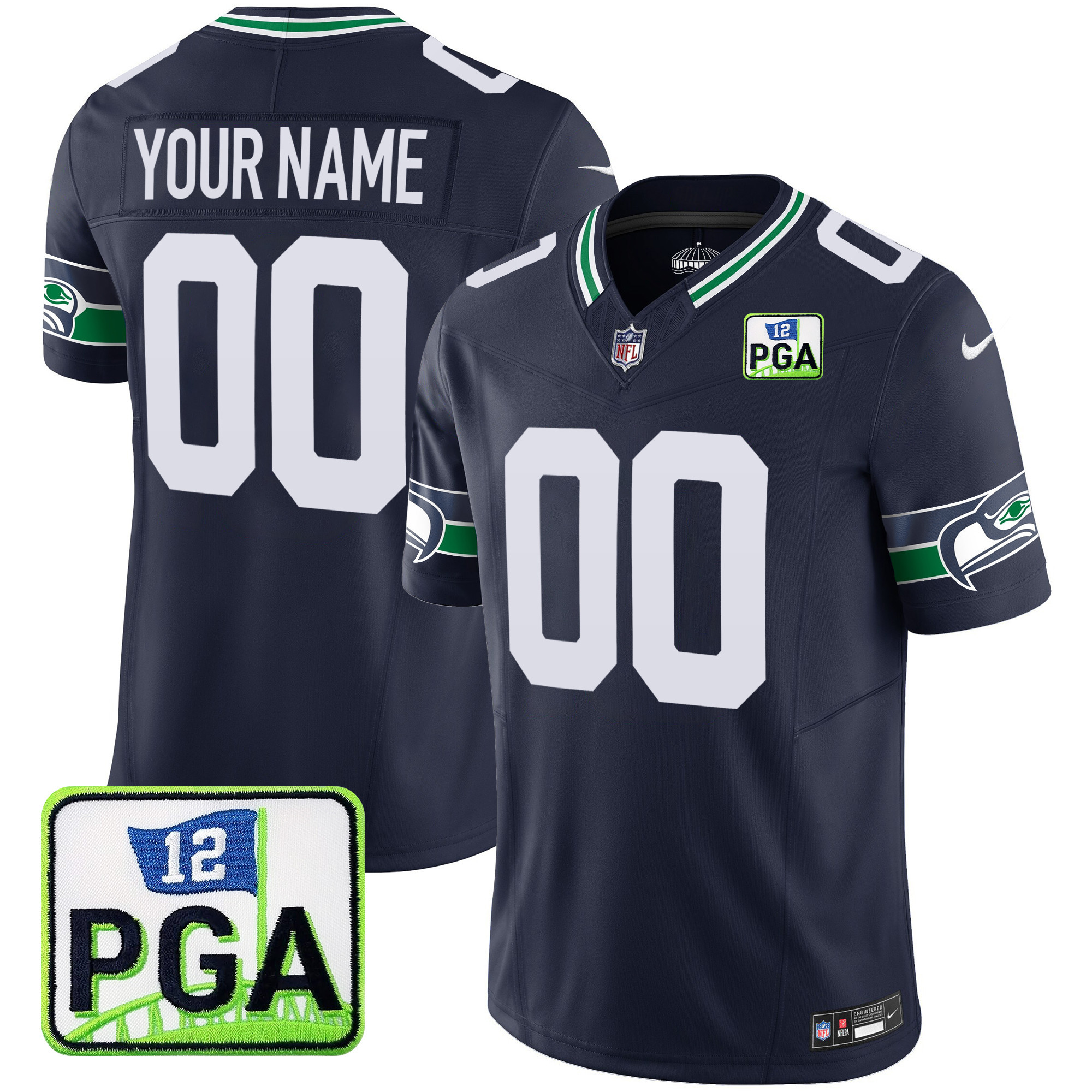 Seattle Seahawks PGA Patch Vapor Limited Custom Navy Jersey - All Stitched 
