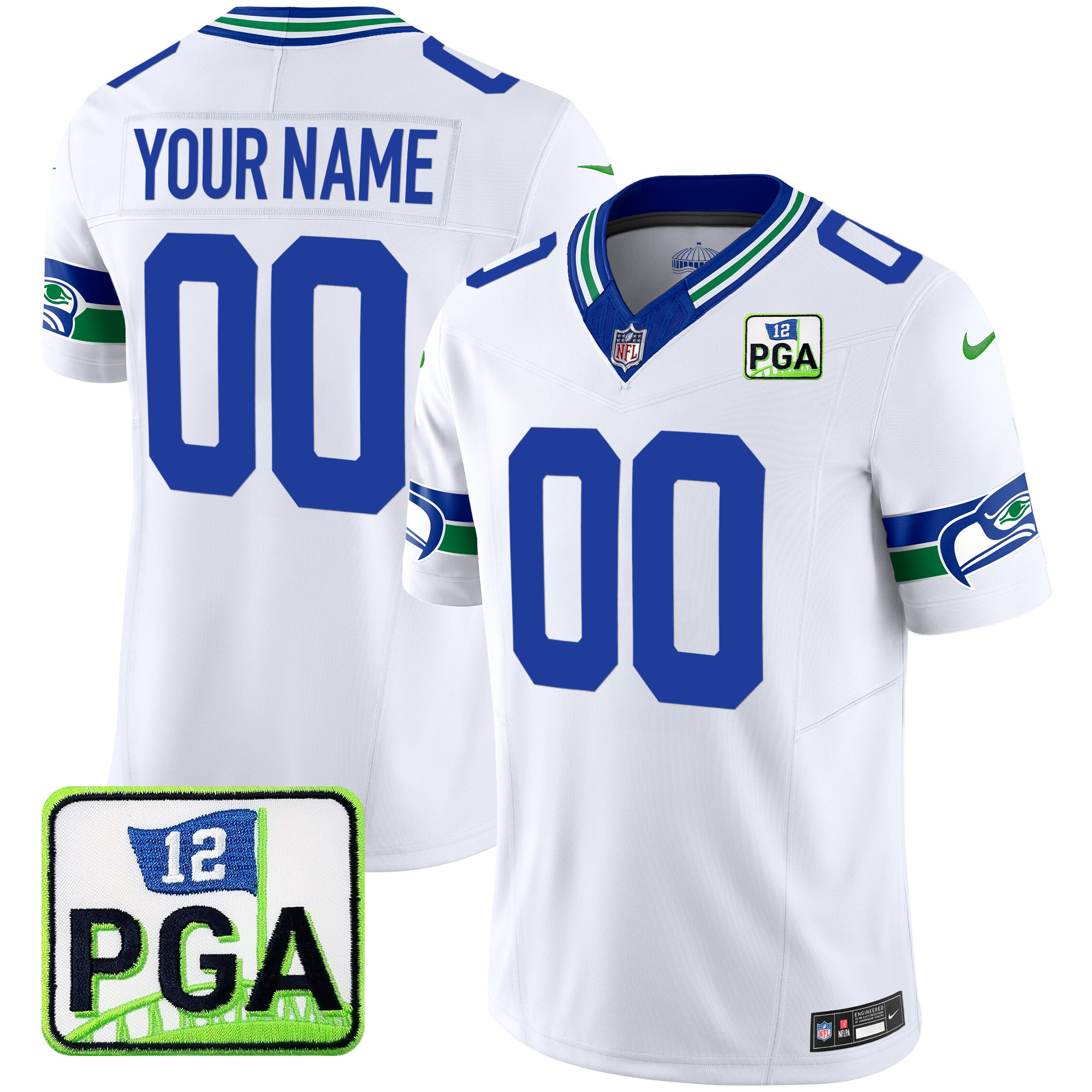 Seattle Seahawks PGA Patch Vapor Limited Custom White Jersey - All Stitched 