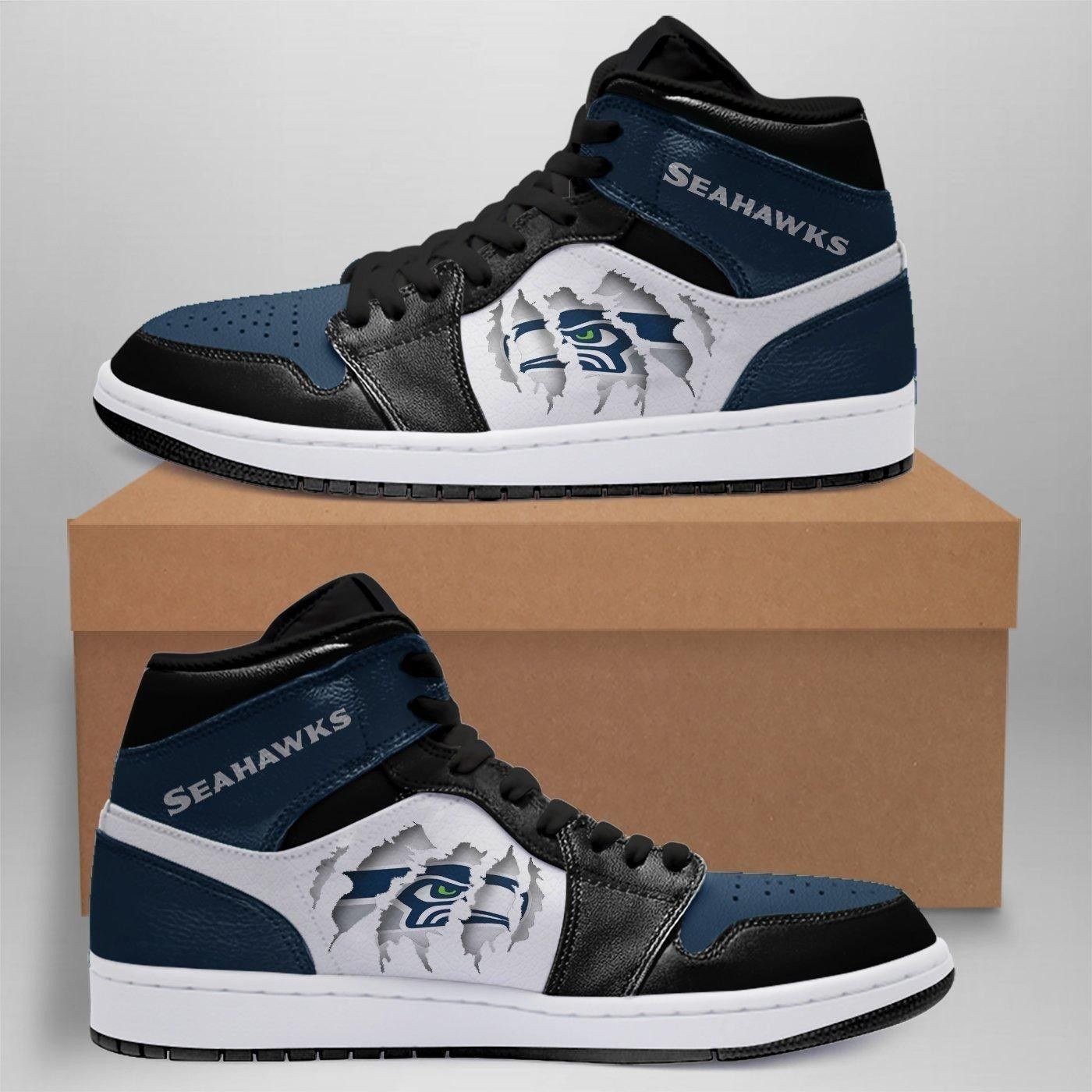 Seattle Seahawks Sneakers NFL Football Team Sneakers High Top Air Jordan Sneaker, Air Jordan Hightop